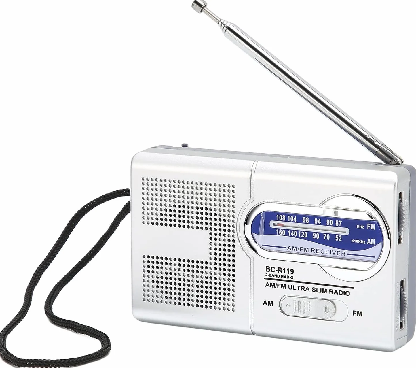 Przenośne radio AM FM, małe radio, na baterie, kieszonkowe radio do chodzenia, joggingu, kempingu, srebrne