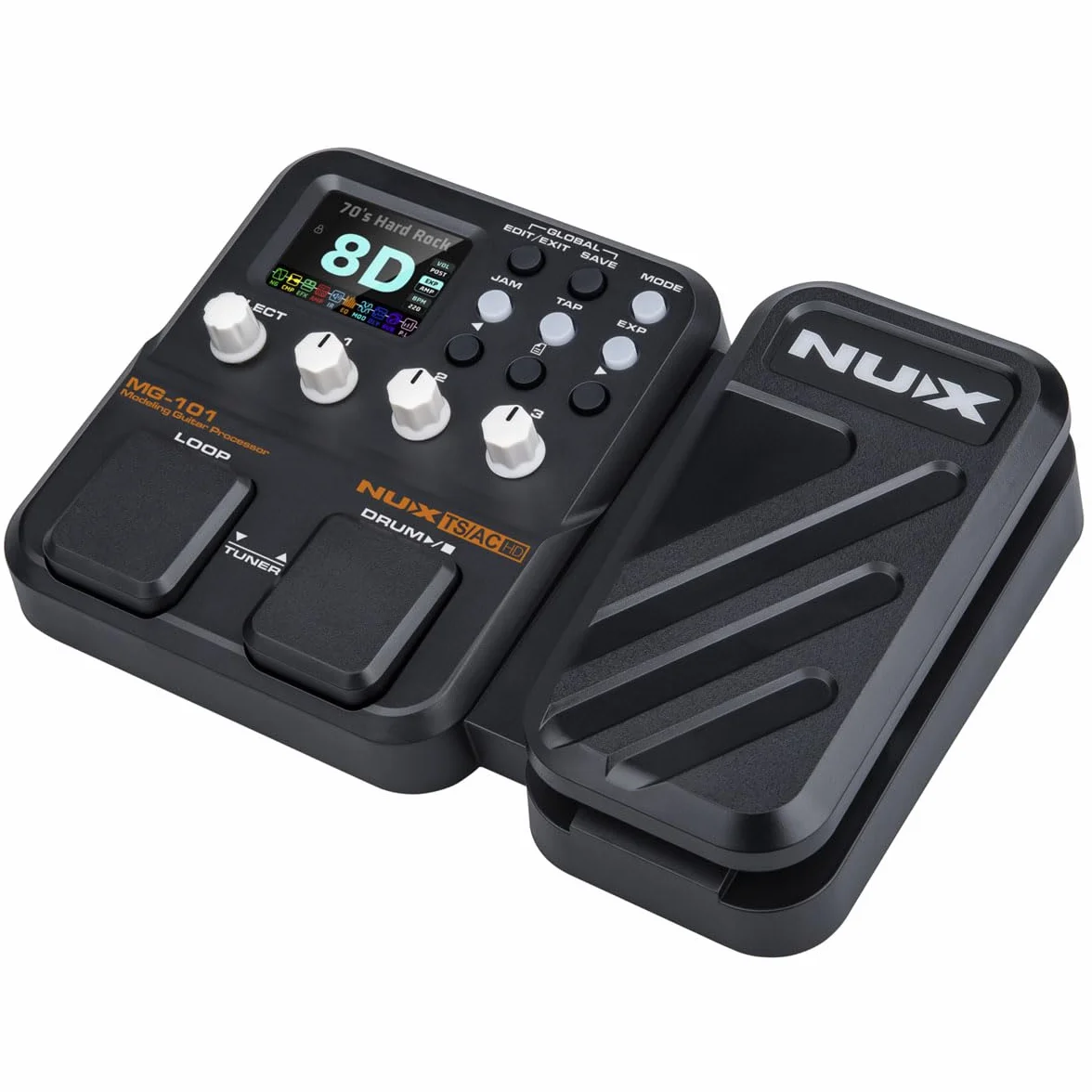 NUX MG-101 wielofunkcyjny , 25 klasycznych modeli wzmacniacza, 512 próbek rozdzielczości IR, 46 efektów, łatwe przesyłanie strumieniowe na żywo