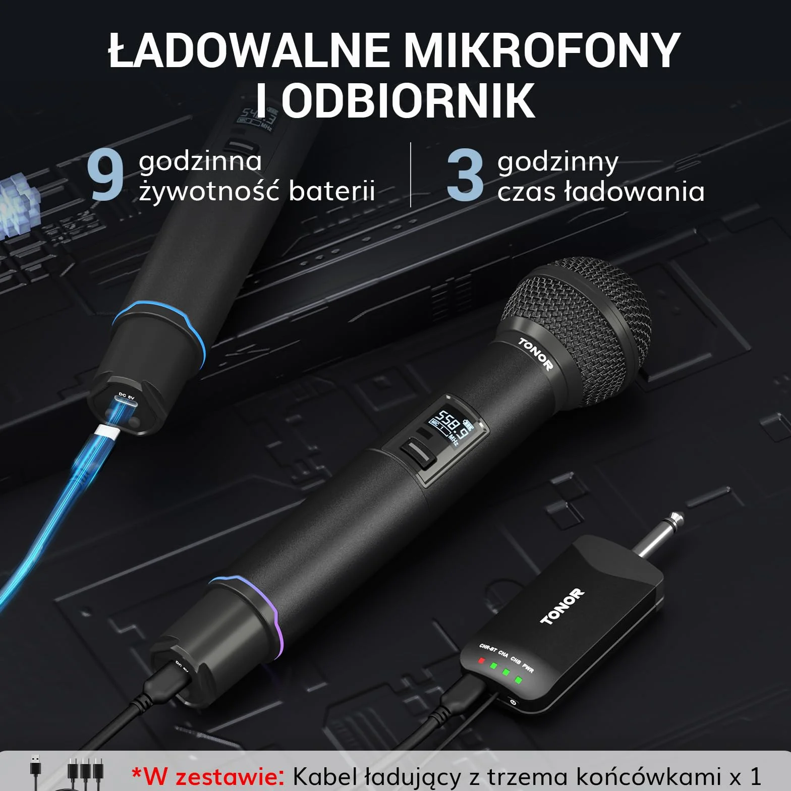 TONOR TW720 Bezprzewodowy Mikrofon Dynamiczny, Bluetooth, 2x25 UHF, 100 m
