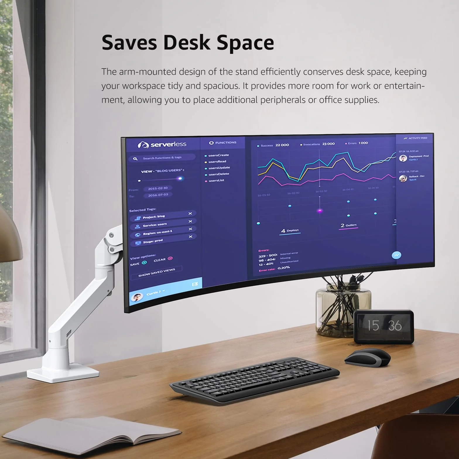 BEWISER Wytrzymałe ramię monitora, ultrawide mocowanie monitora do ekranów 86–124.5 cm i nowych 145 cm, nośność do 20 kg, obrotowe ramię monitora o pełnej wysokości ruchu (białe)