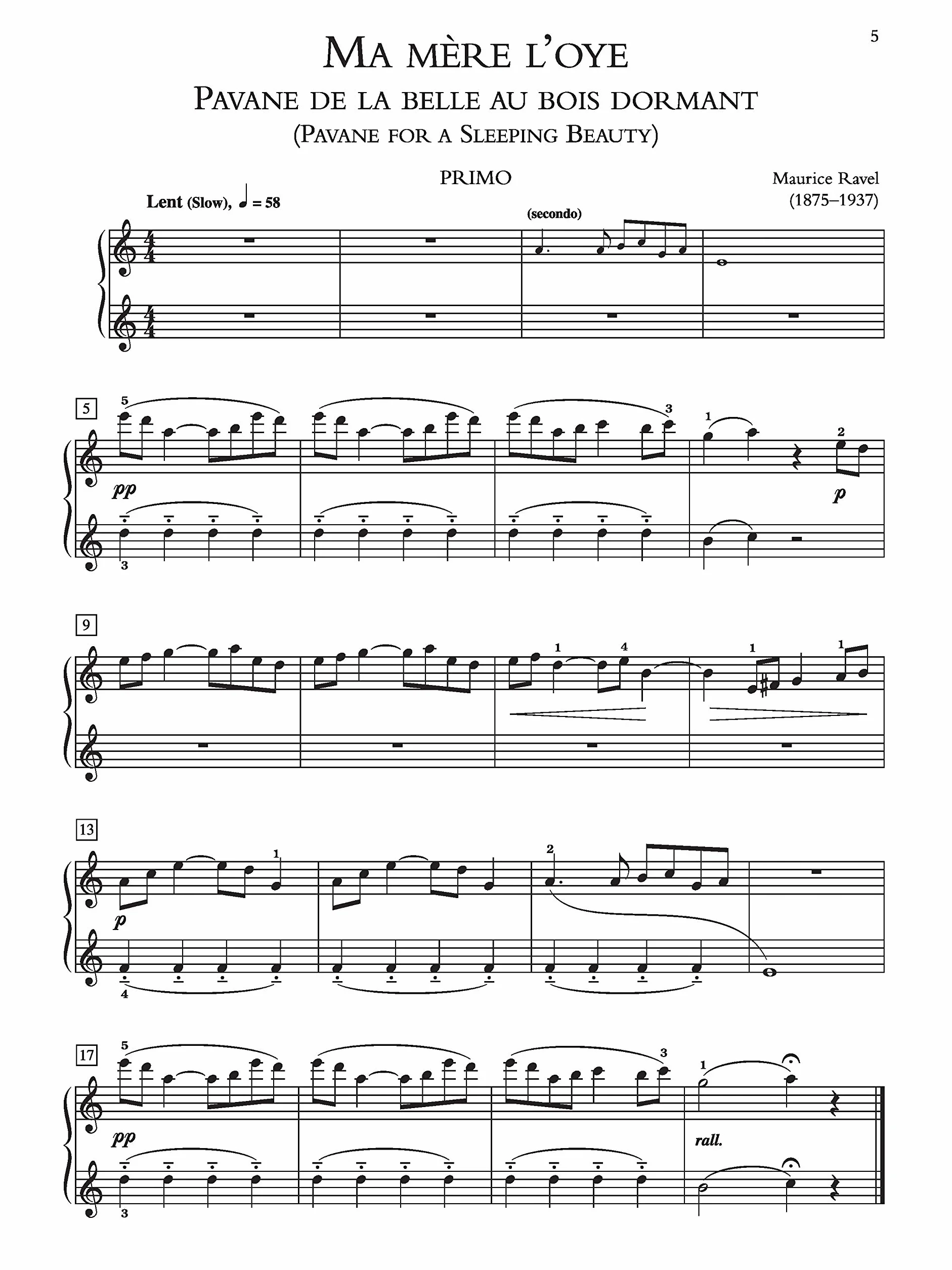 Ravel -- Ma M Re L'Oye (Mother Goose Suite): for one Piano, four Hands