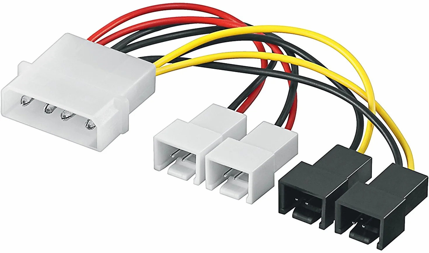 Goobay 93632 kabel zasilający/adapter do wentylatorów PC, 13.3 cm męski na wentylator, 2 x 12 V/2 x 5 V, długość 0,15 m