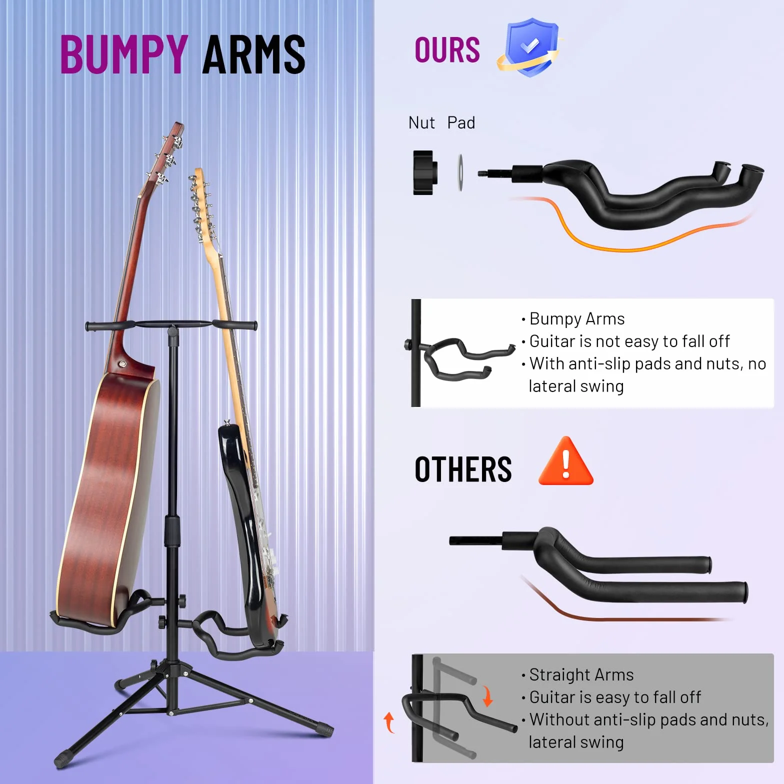 CAHAYA CY0321 stojak na 2 instrumenty, statyw do gitary akustycznej, elektrycznej, basowej, banjo