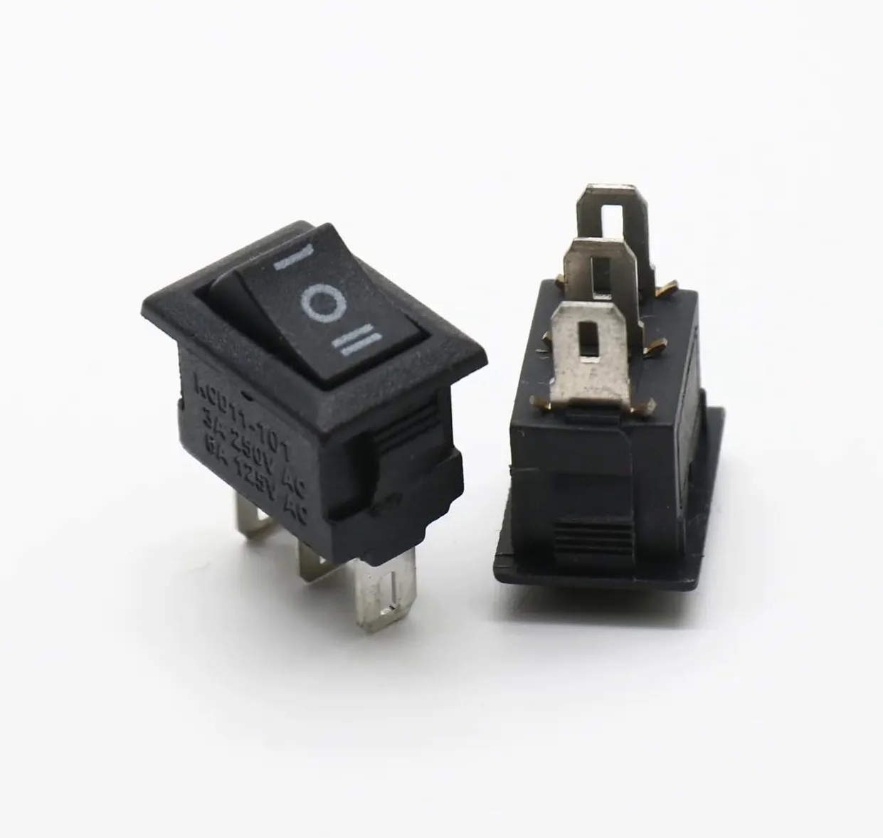 Mini przełącznik kołyskowy 9 x 13 mm, przełącznik, 3-pinowy 250 V 3 A AC/DC, (6 V 9 V 12 V 24 V 125 V) czarny prostokątny, 3-biegunowy wł./wył./wł