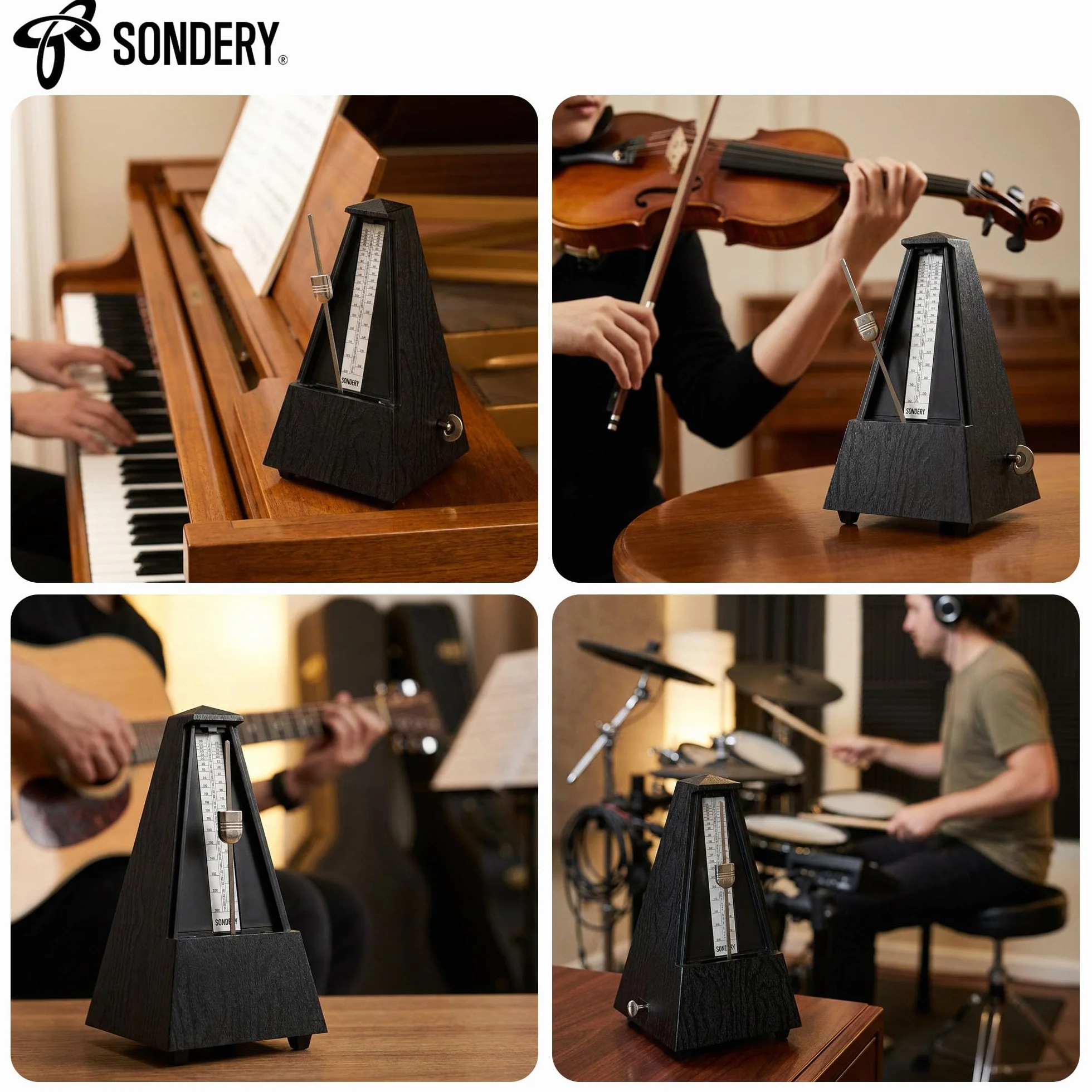 Sondery Klasyczny mechaniczny metronom z dzwonkiem do wszystkich instrumentów, zakres tempo 40-208 bpm, Beats 02346, plastikowa obudowa