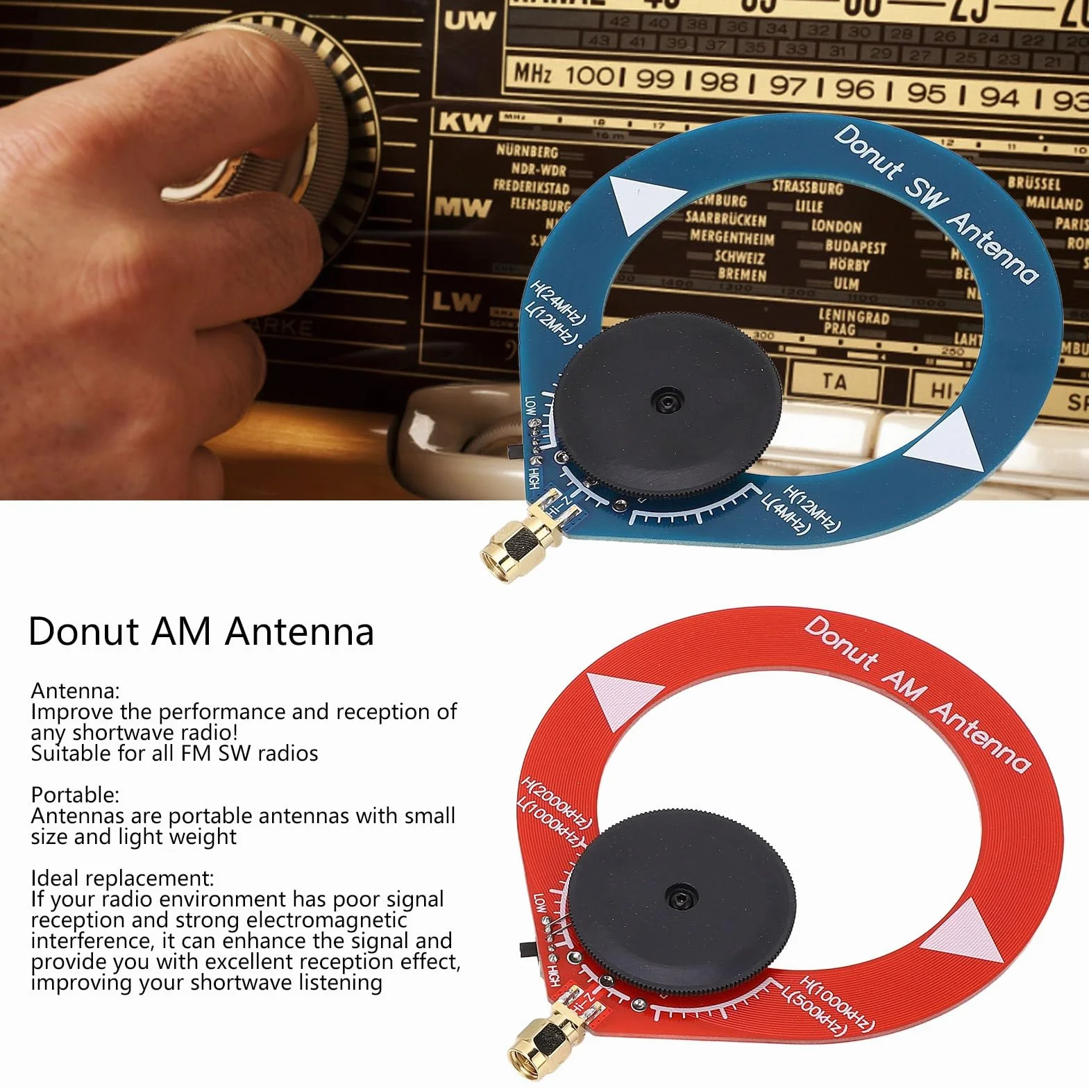 Donut AM MW SW antena PCB pętla radiowa antena lekka przenośna antena do krótkofalowego radia