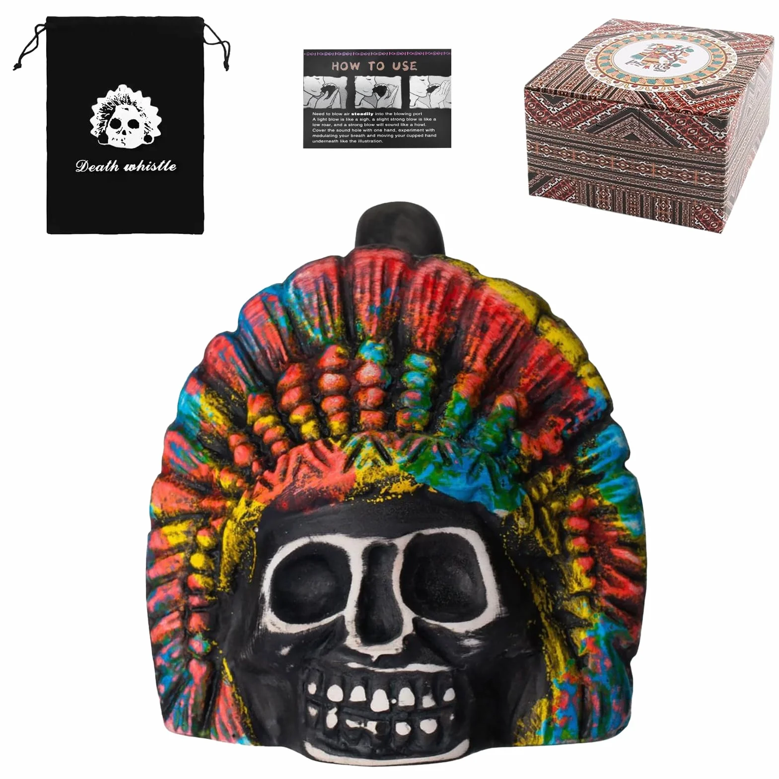Aztecka gwizdek śmierci, gwizdek Aztec Death Whistle z autentycznymi ludzkimi krzykami, bardzo głośna gwizdek wojenny, przy ponad 125 decybelach, dekoracja z horroru na Halloween i Dzień Zmarłych (G)