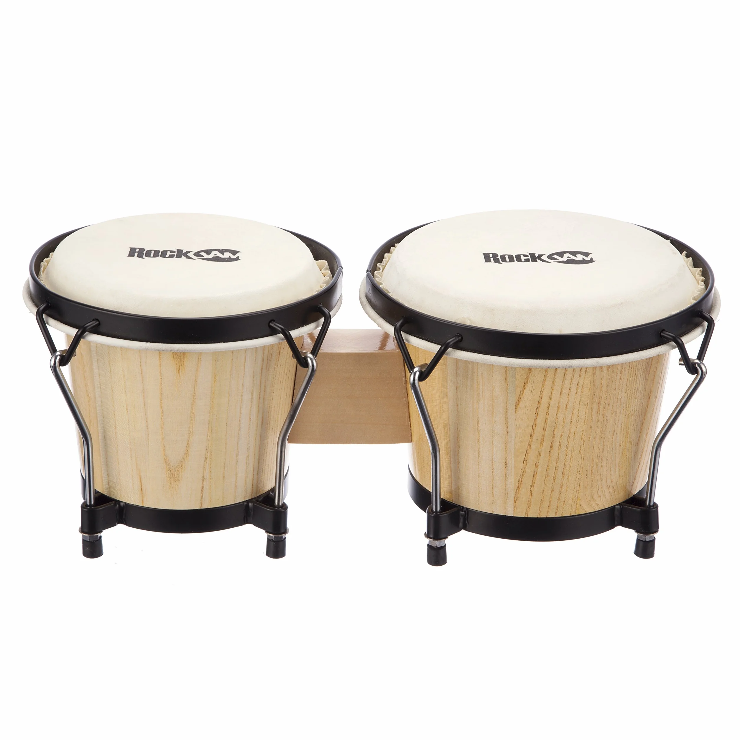 RockJam RJ-100300 zestaw bongo 17.8 cm i 20.3 cm z wyściełaną torbą i kluczem tuningowym naturalny
