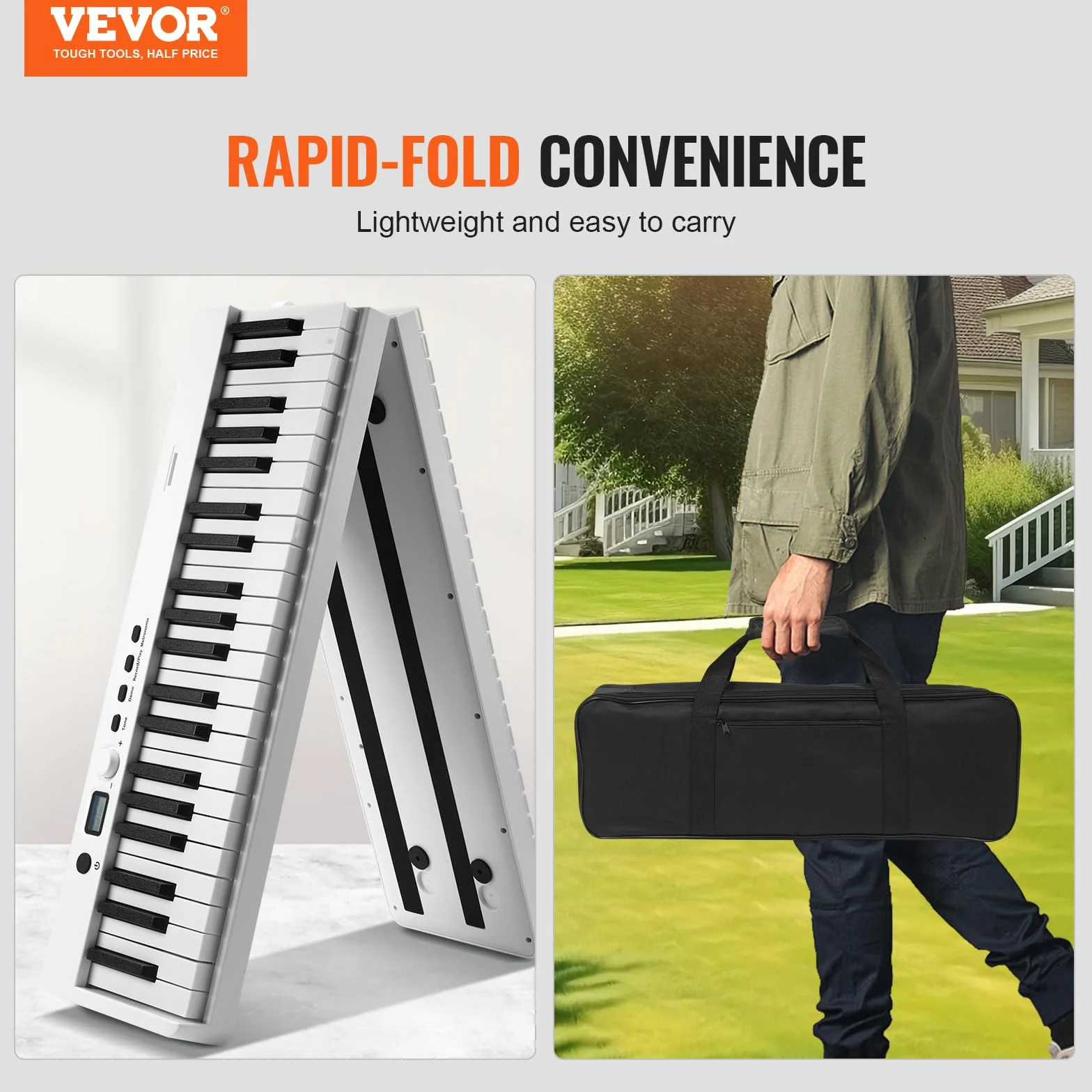 VEVOR 88 składanych klawiszy klawiatury fortepianu, Bluetooth i MIDI, cyfrowe pianino z pedałem Sustain wrażliwe na dotyk przyciski torby, ładowalna dla początkujących nastolatków dorosłych, biały