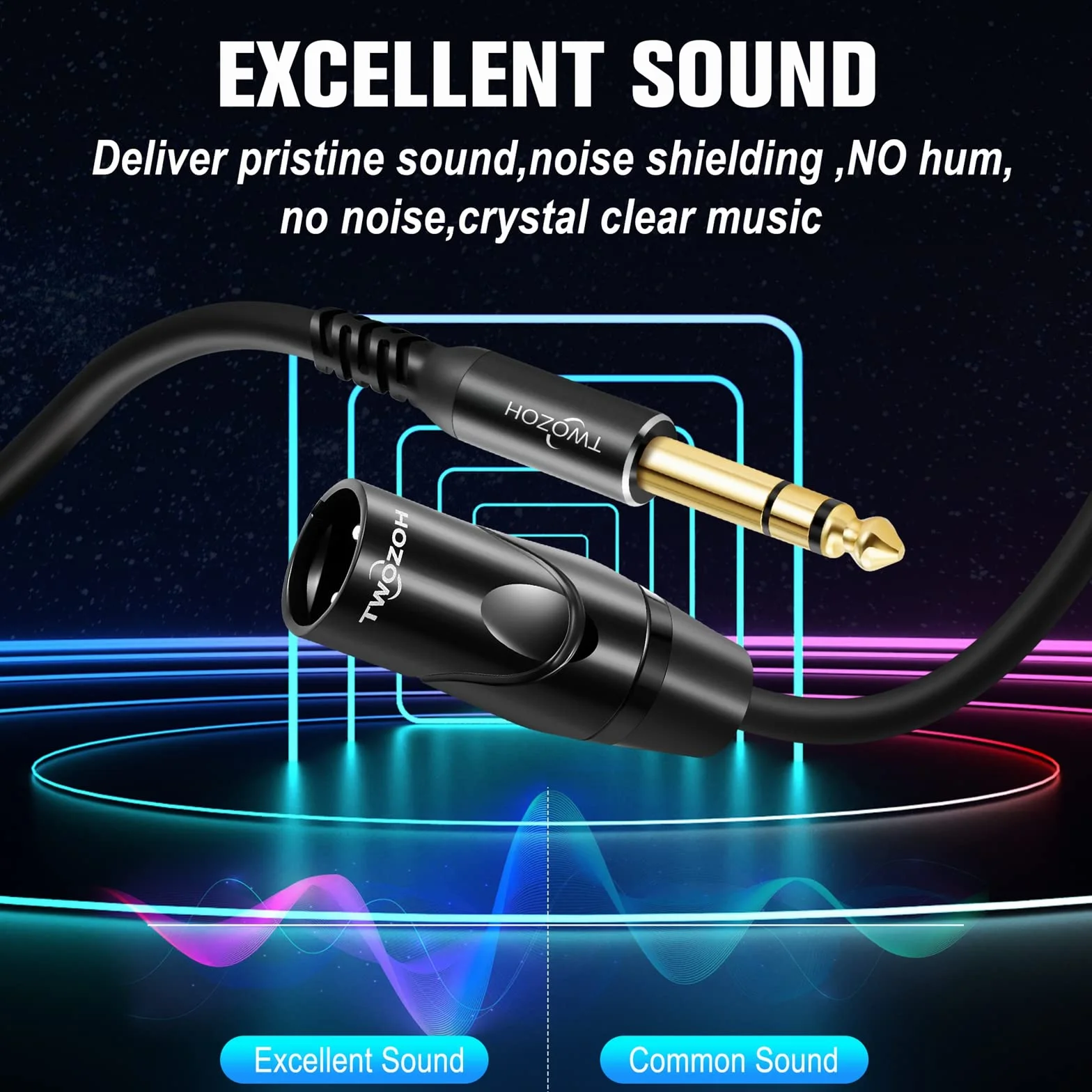 Twozoh XLR męski na 1/4 cala kabel TRS 2 Sztuki, zrównoważona wtyczka 6,35 mm do 3 pinowego XLR męskiego, 1/4 cala do XLR stereo męski na męski kabel gitarowy 3M (Profesional/Hifi)