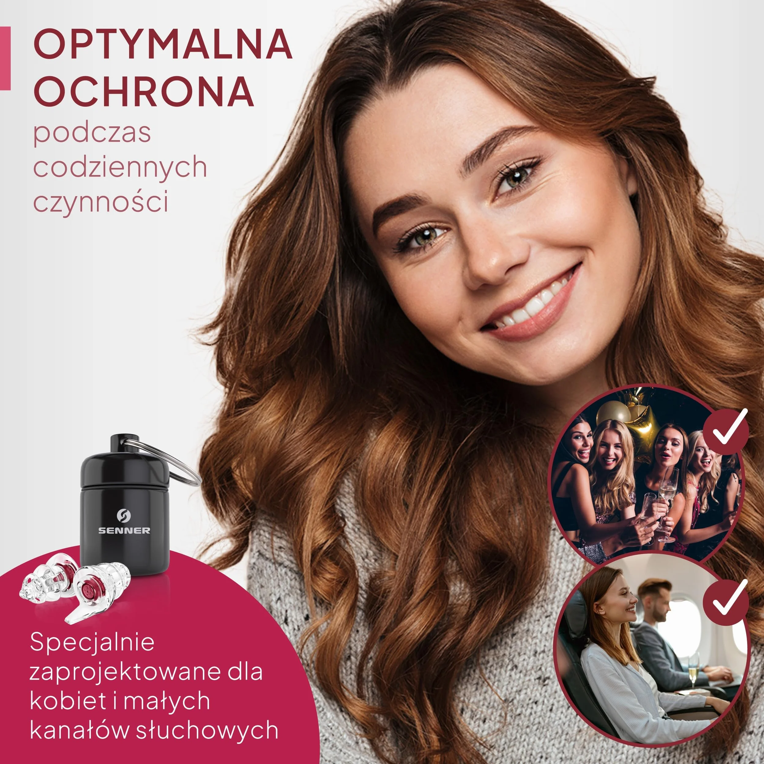 Senner WomenPro zatyczki do ochrony słuchu w praktycznym aluminiowym pojemnikiem.Idealne dla kobiet, wyjątkowo łatwe do noszenia, wygłuszają otoczenie.