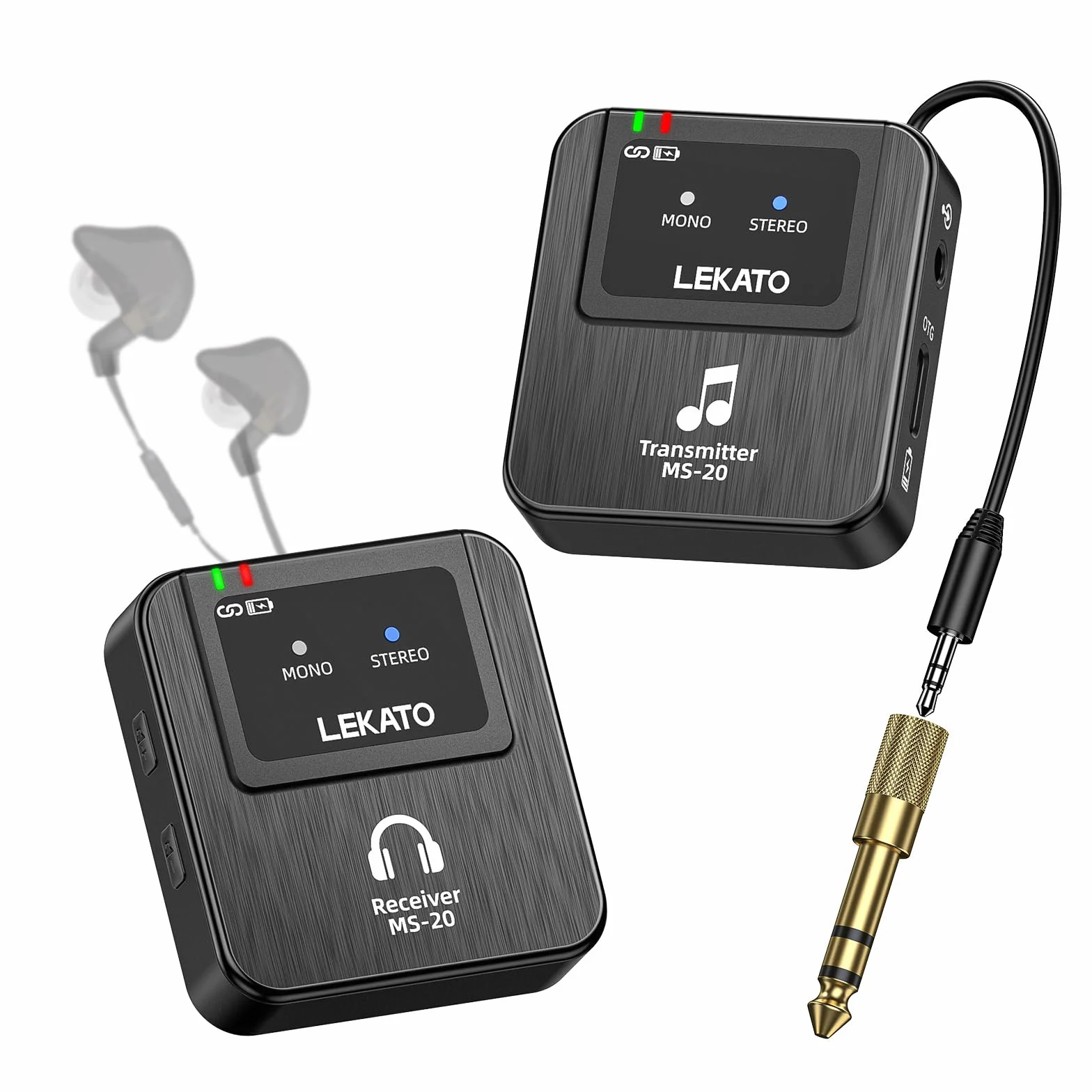 LEKATO bezprzewodowy system monitoringu dousznego, profesjonalny bezprzewodowy system stereo IEM 2.4G z nadajnikiem i odbiornikiem, OTG, nadaje się do prób zespołów, występów na żywo (1TX+1RX)