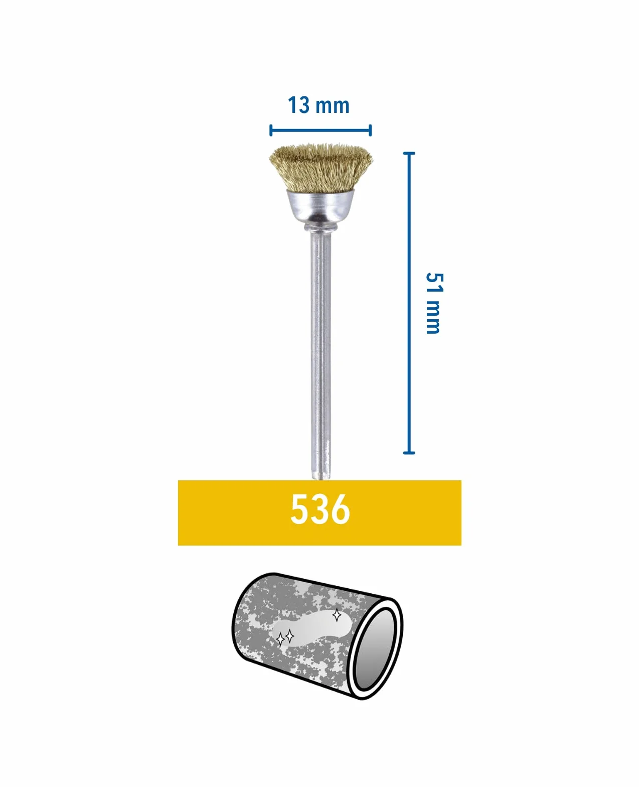 Dremel 536 szczotka mosiężna, zestaw akcesoriów: 2 szczotki (13 mm) do czyszczenia miękkich metali, takich jak złoto, brąz lub miedź