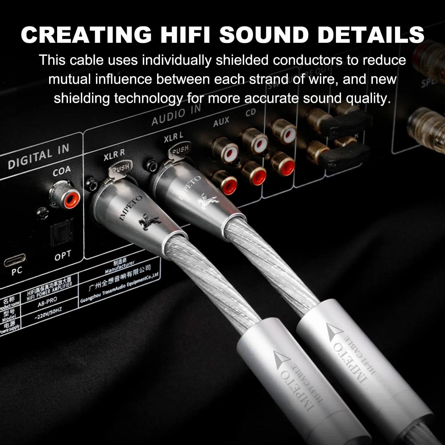 Impeto High end kabel XLR, HIFi, S-OCC 3-stykowy XLR, wtyczka na gniazdo, kabel mikrofonowy do mikrofonu, wzmacniacza, odtwarzacza CD, miksera, głośnika, [1 m, 2 sztuki]