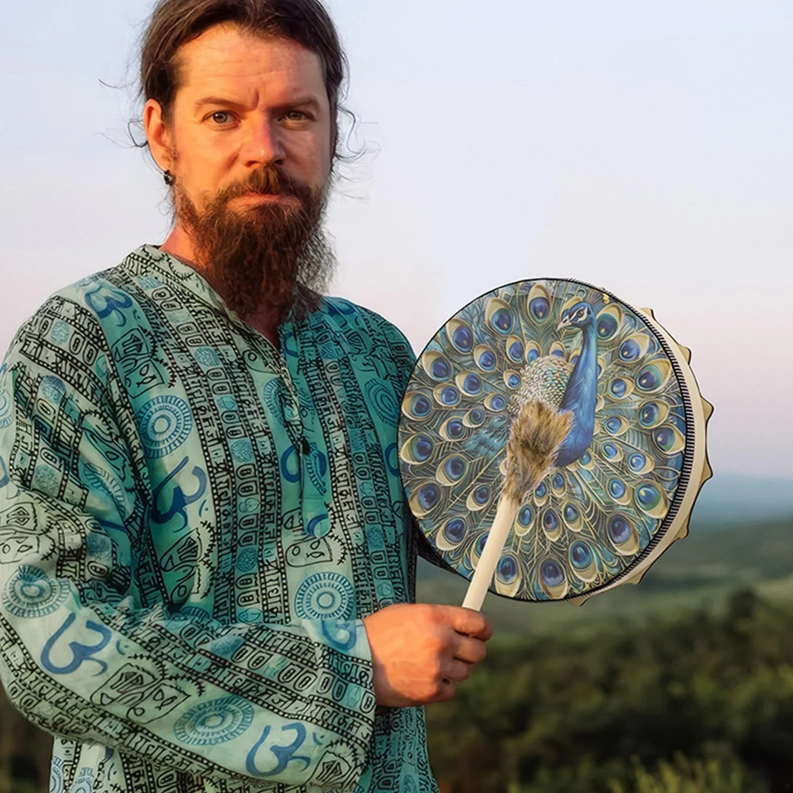 Bębny szamańskie | Bęben instrumentalny | Instrument duchowy, 25 cm, lekarz dźwiękowy, bęben, narzędzie szamańskie wzór ptaka, bęben szamański syberyjski, bębny muzyczne duchowe, krajowy instrument