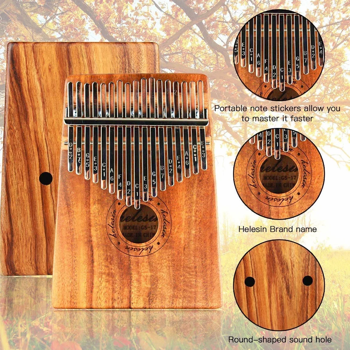 Kalimba 17 Key Thumb Fortepian Marimba Instrument Muzyczny z Młotem KOA