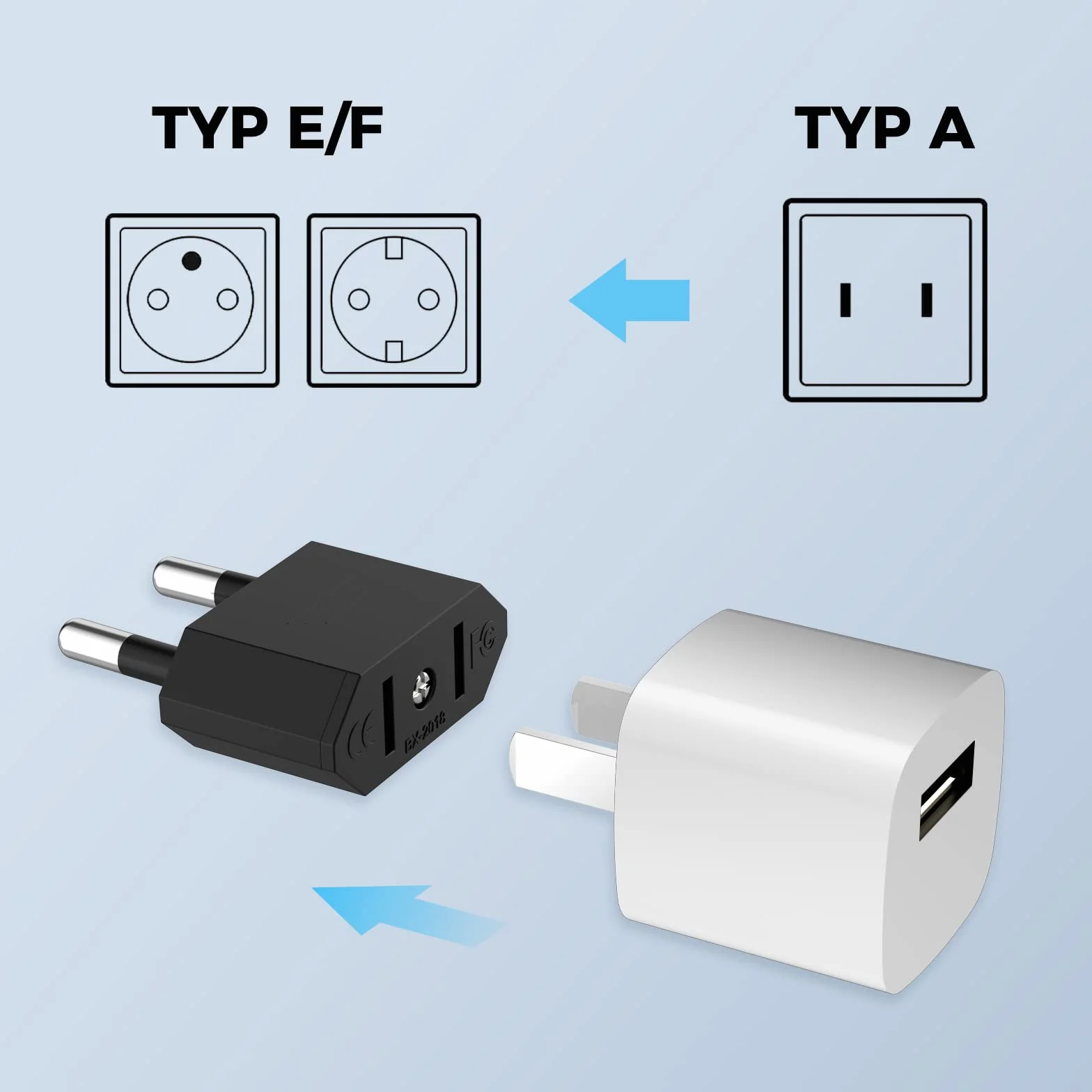 VIEVRE Adapter US na UE, 2 piny, wtyczka USA, Niemcy, Ameryka, Meksyk, Kanada, Egipt, Hiszpania, adapter do UE, USA adapter do gniazdka (czarny)
