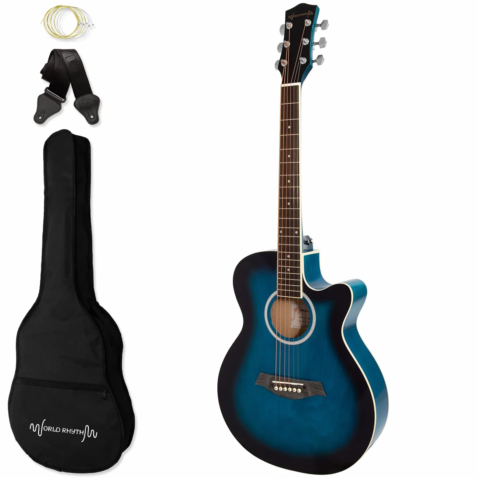 Gitara akustyczna 3/4 - gitara z wycięciem na małe ciało dla początkujących w kolorze niebieskim