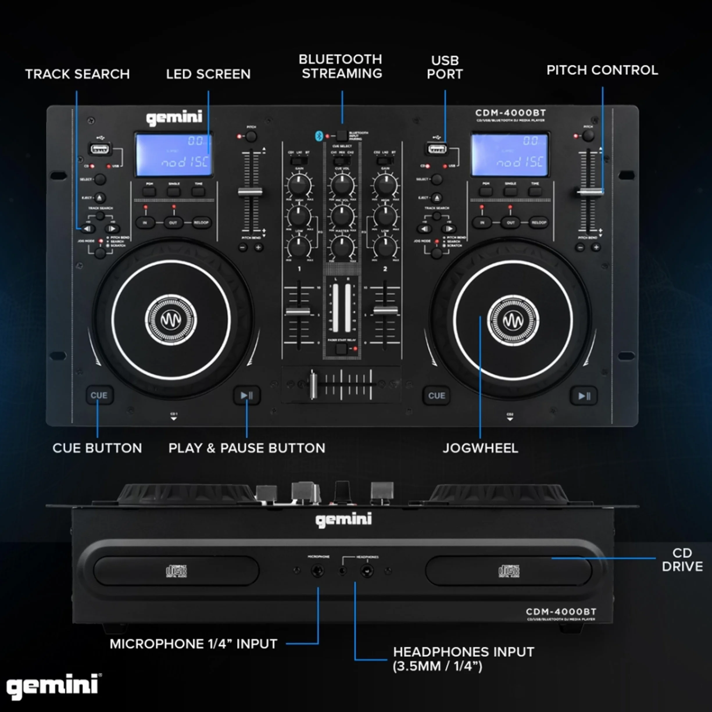 Gemini Sound Odtwarzacz Dj Cd, Czarny, 2 jednostki CD