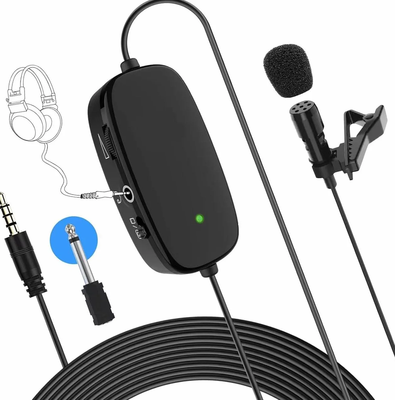 Moman S6M2 6 mikrofon wtykany do smartfona, mini mikrofon lavalier 3,5 mm-6,3 mm TRRS-TRS z monitorowaniem audio, Low-Cut Gain Control do aparatu, tabletu, laptopa, PC