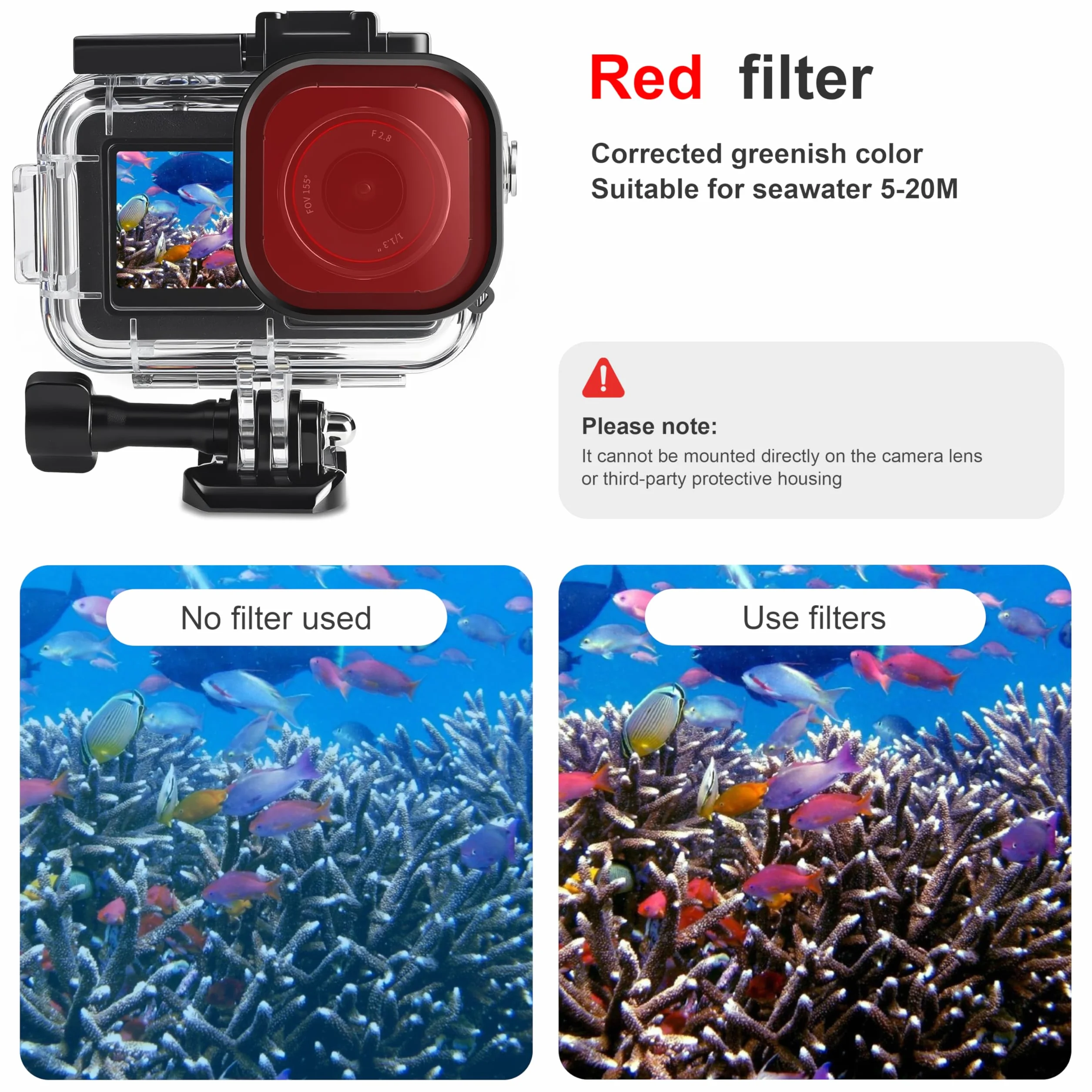 FitStill Wodoodporna obudowa 50 m i 3 filtry i pływający uchwyt ręczny zestaw kompatybilny z DJI Osmo Action 5 Pro Action 4 Action 3, snorkeling, surfowanie, wakeboarding pokrowiec ochronny zestaw