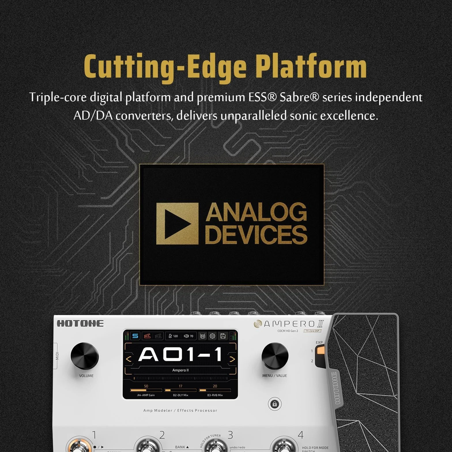HOTONE Multi-Effects Podwójny łańcuch efektów Kabiny IR Kabiny modelowanie gitary basowej z pedałem ekspresji Pętla FX I/O MIDI Interfejs audio USB OTG Stereo Ampero II