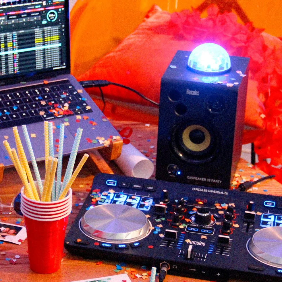Hercules DJSpeaker 32 Party: 2 x 15 W, aktywne głośniki monitorowe ze zintegrowanym oświetleniem