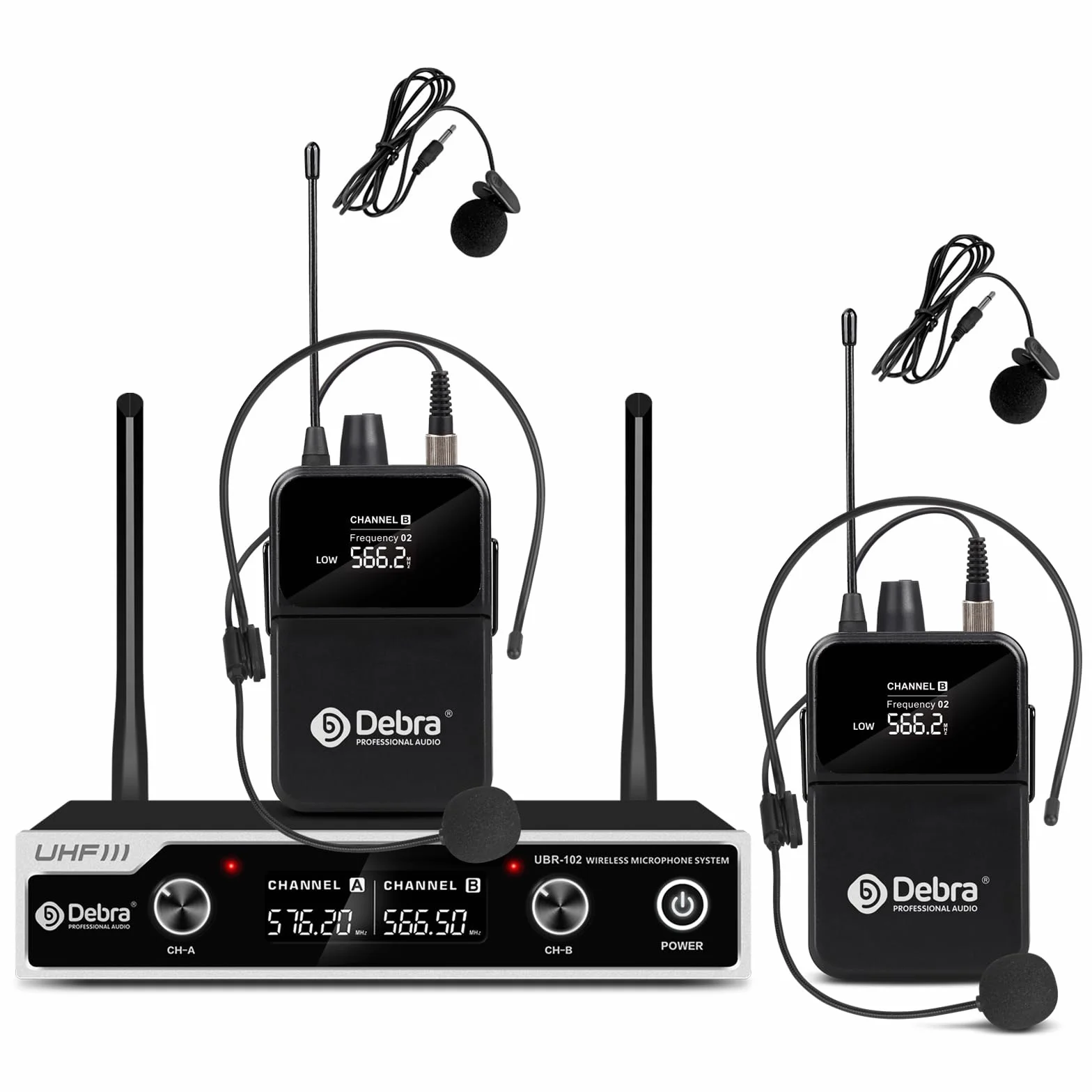 Bezprzewodowy zestaw mikrofonowy, nadajnik bodypack / opaska na głowę, mikrofon radiowy, mikrofon lawalerski, zasięg 80 m, bezprzewodowy mikrofon UHF do śpiewu, karaoke, kościoła, DJ-a (2 bodypack)