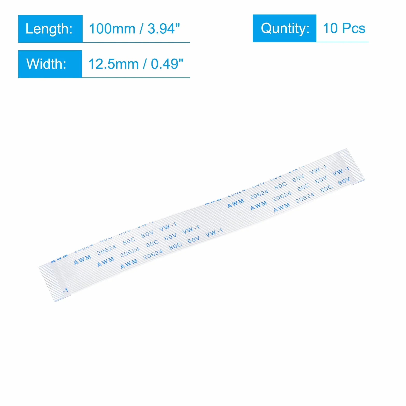 sourcing map Zestaw 10 kabli FFC FPC, 24 piny, 0,5 mm, 100 mm (typ A) do drukarki LCD 3D, aparatu, DVD