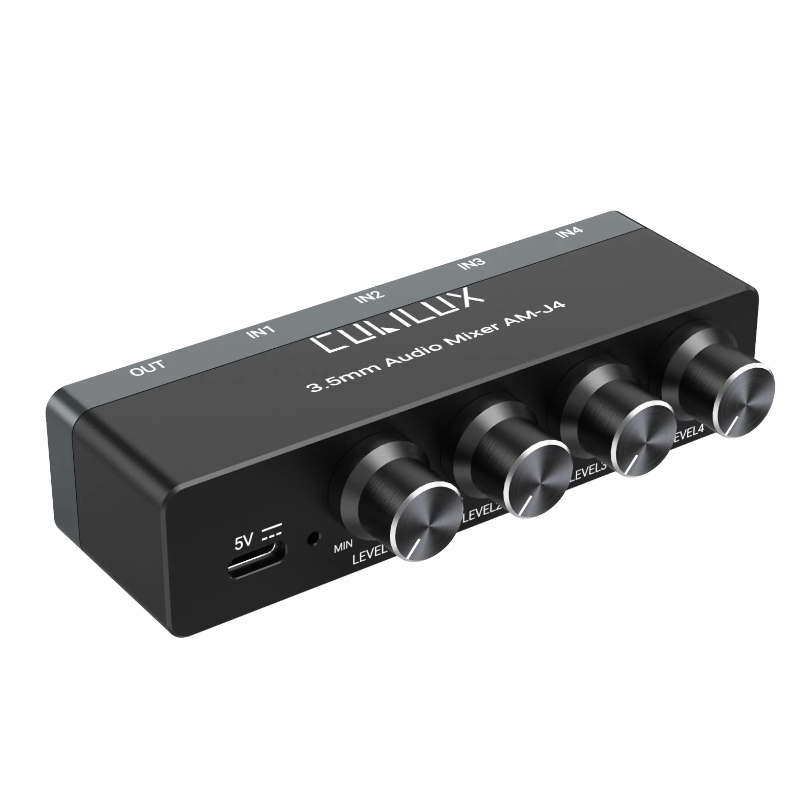 Cubilux 4-Kanałowy Miksownik Audio 3,5mm, Mini Miksownik Audio o Ultra-Niskim Szumie do Sub-Miksowania, Wejście 1/8 TS/TRS, Przełącznik Stereo, Odpowiedni do Gitar, Basów, Klawiatur