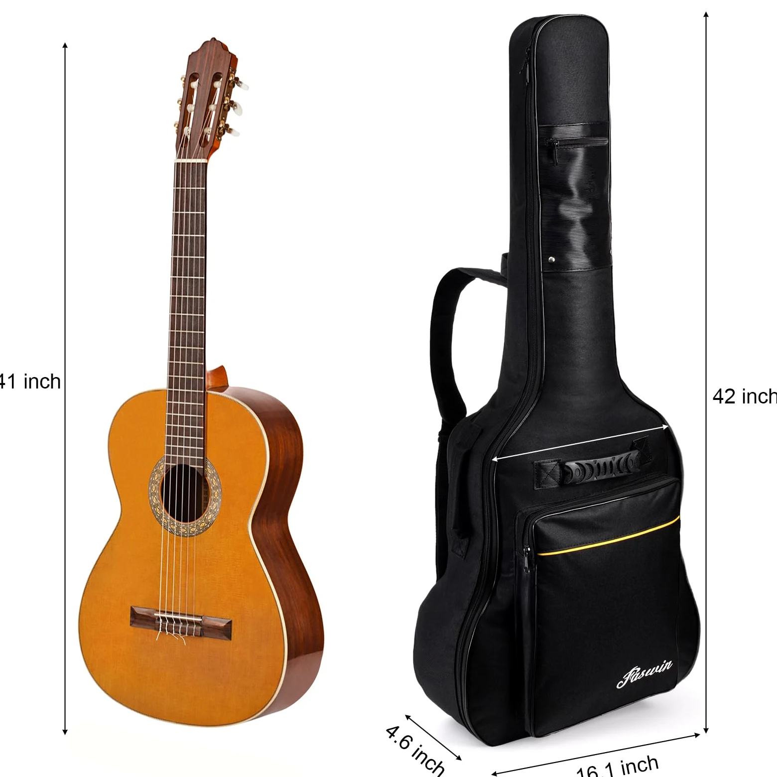 Pokrowiec na gitarę 104 cm, podwójny regulowany pasek na ramię, torba na gitarę akustyczną, wodoodporna tkanina Oxford, podkładka z gąbki o grubości 0,8 cm, czarna