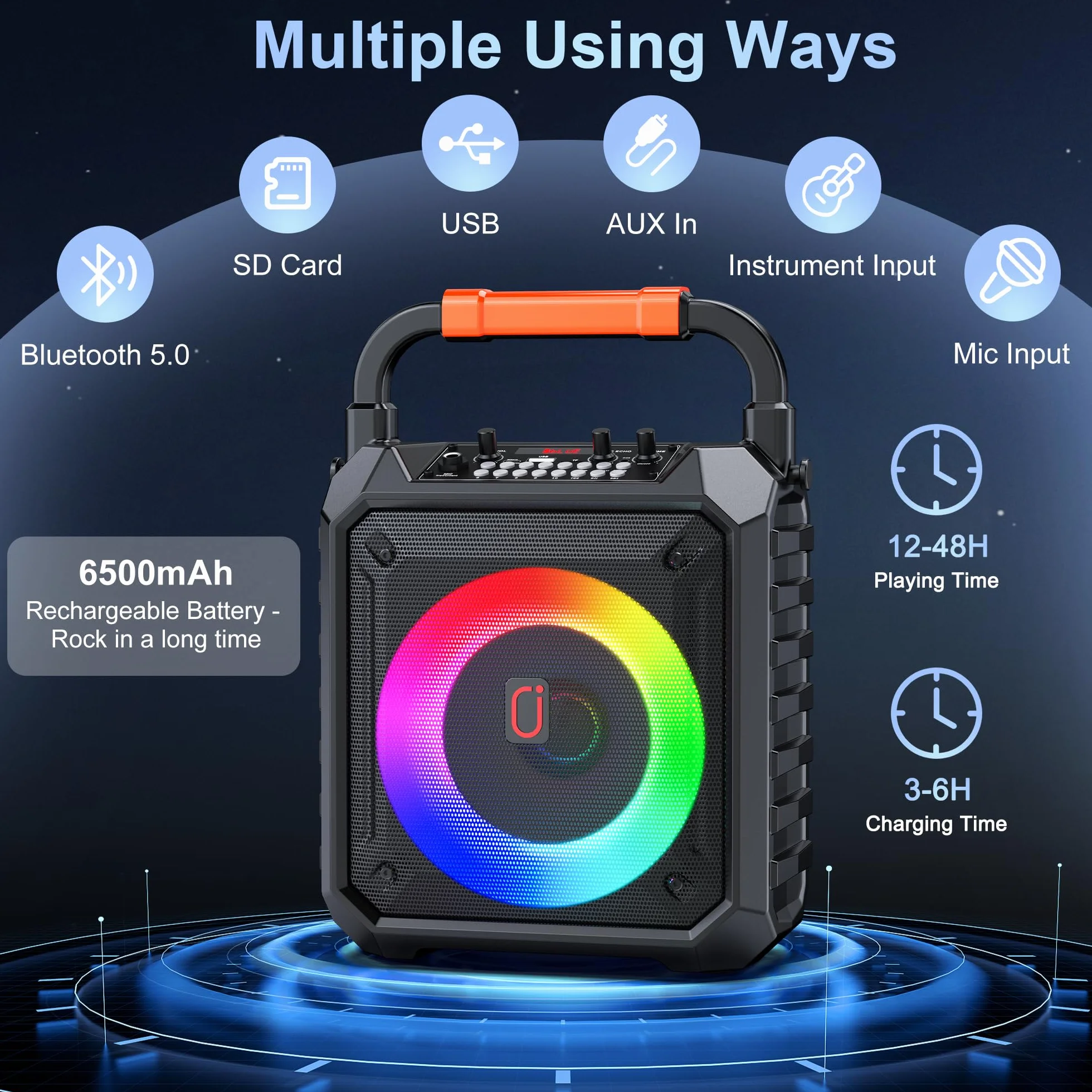 JAUYXIAN Karaoke Machine z 2 mikrofonami bezprzewodowymi, przenośny głośnik Bluetooth, system PA TF/USB/AUX