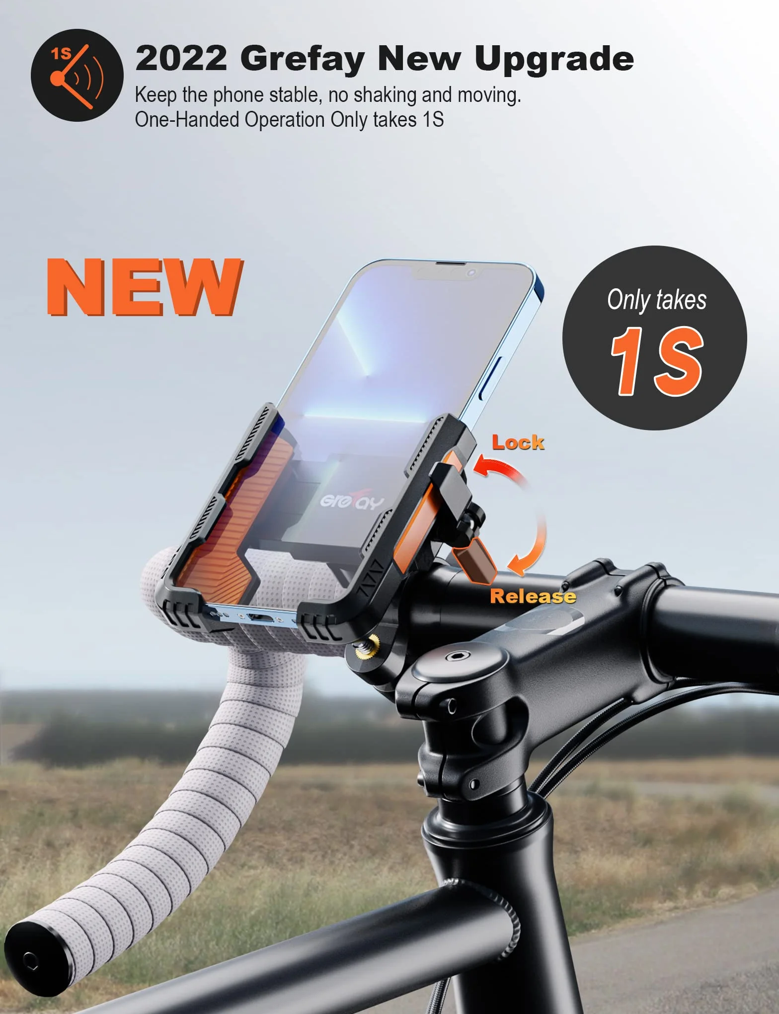 Grefay Uchwyt na Telefon Rowerowy (Szybki Demontaż 1S) uchwyt na Telefon Motocyklowy z 2 Portami z Obrotem 360 na Zewnątrz Uchwyt na Telefon na Kierownicę do Scooter do Smartfona 4.0-7.0