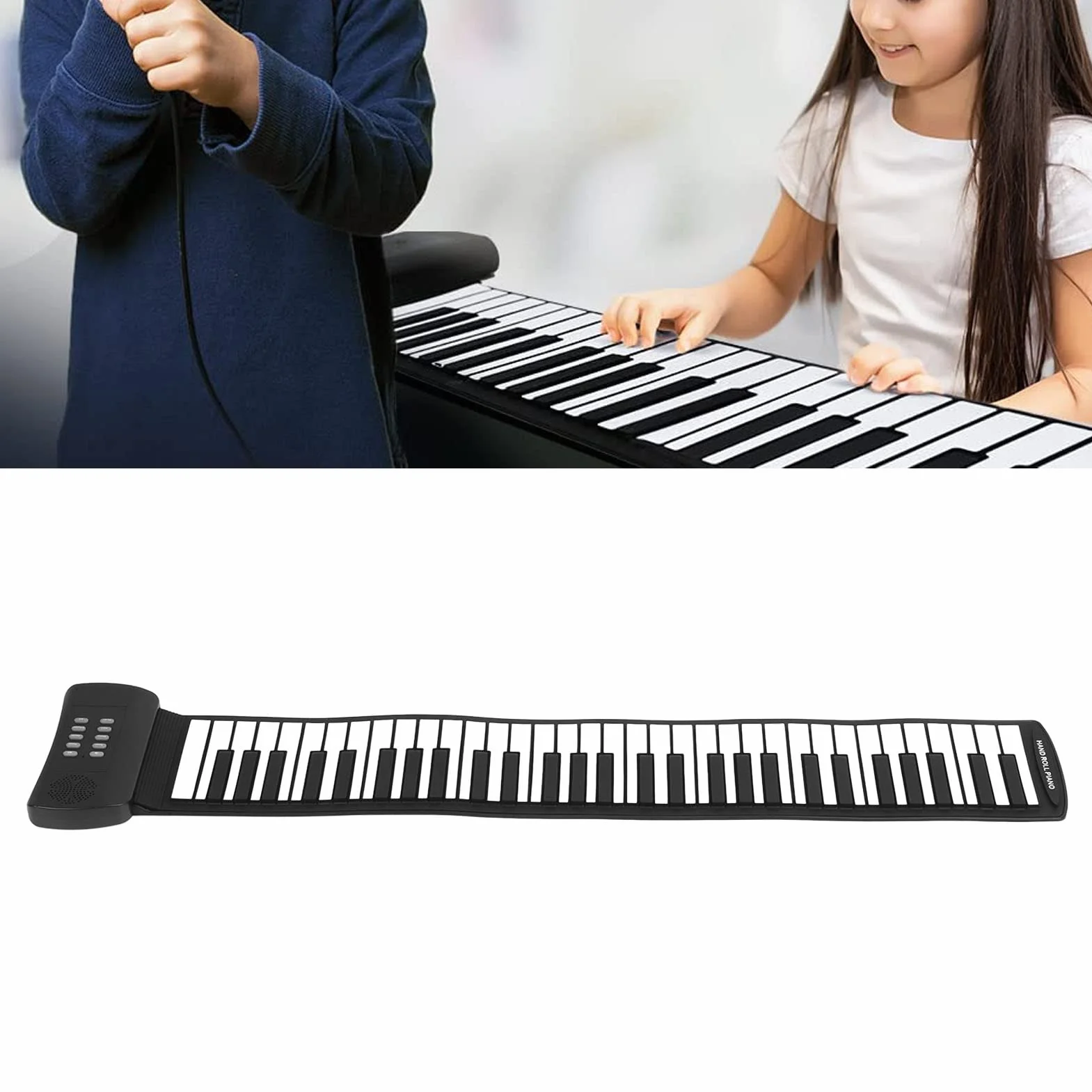 Roll Up Piano, 61-klawiszowa Przenośna Klawiatura Fortepian, Ręcznie Zwijana Elektryczna Klawiatura Pianina dla Początkujących Dzieci, Edukacyjna Elektroniczna Muzyka Cyfrowa Klawiatura(PM61)