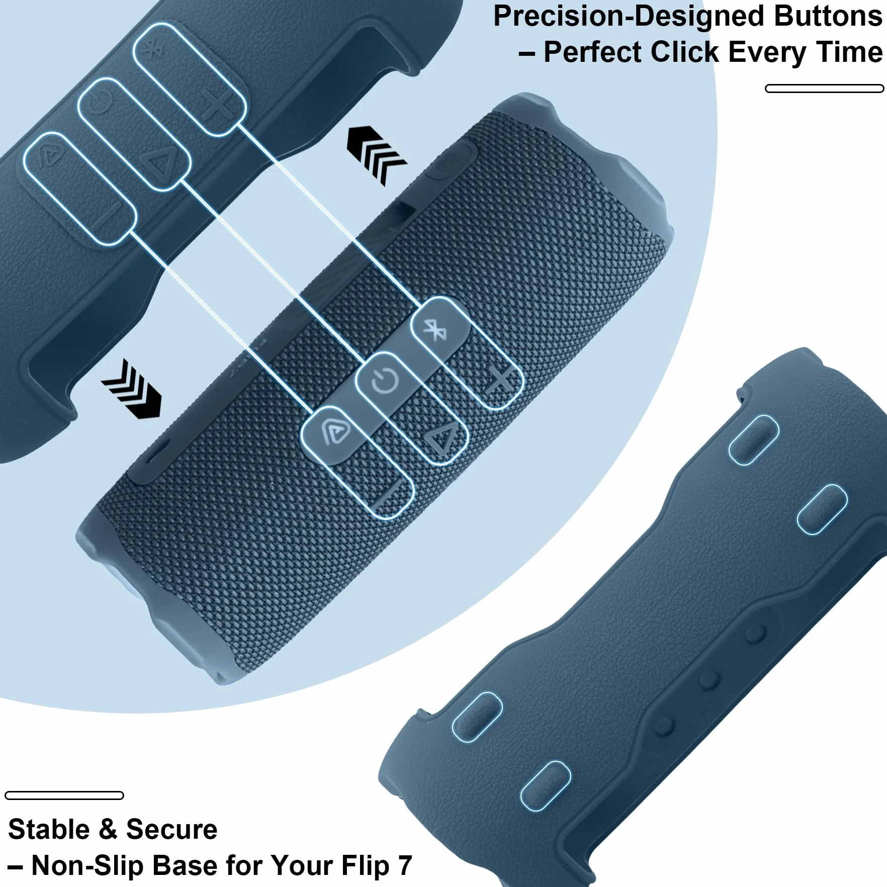 Khanka Do JBL Flip 7 Silikonowe Etui Ochronne z Odpinanym Paskiem, Odporne na Wstrząsy do Przenośnego Głośnika Bluetooth JBL Flip 7 (Niebieski)