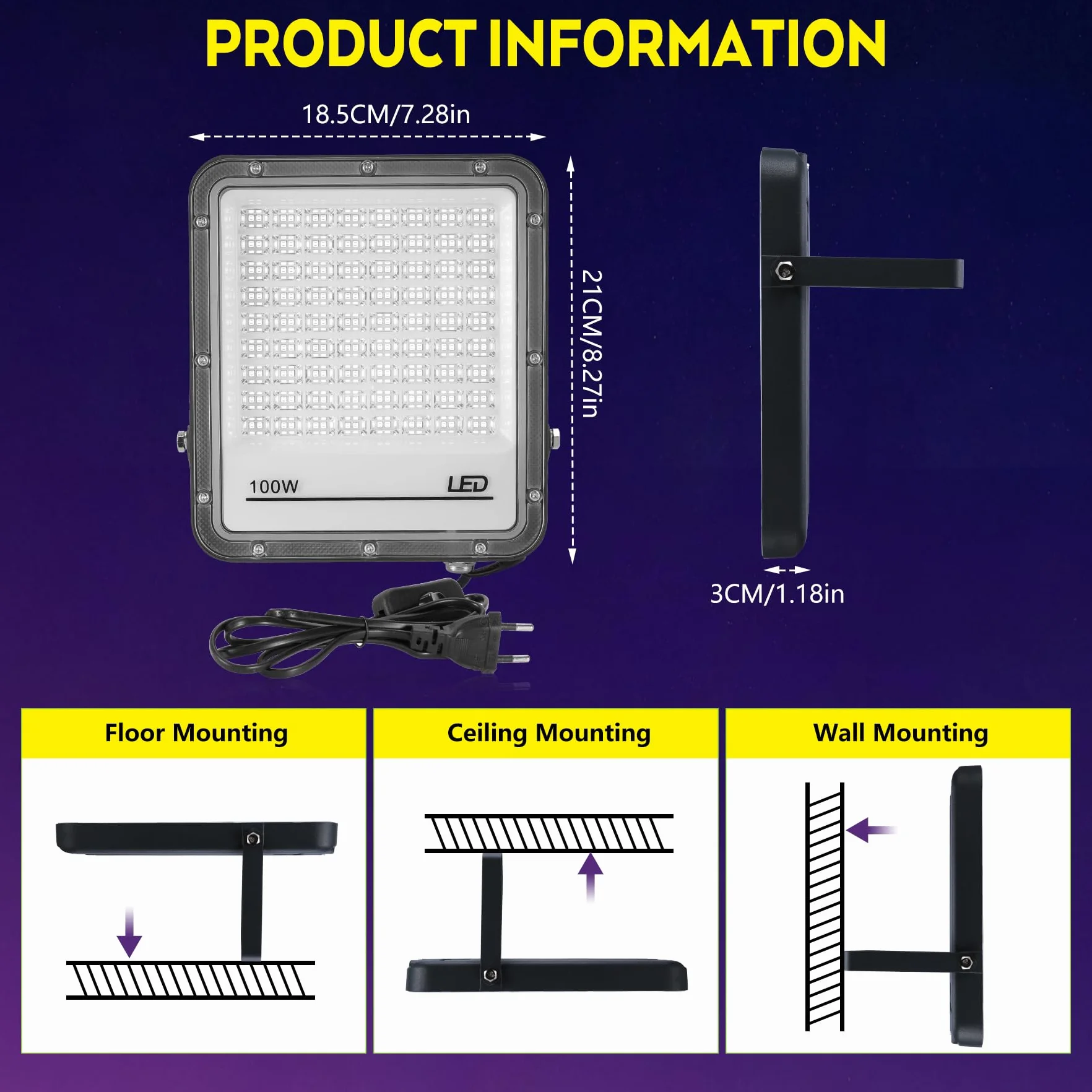 VAYALT 2 sztuki reflektorów LED UV 100 W 395 nm IP65 czarne światło na imprezę Halloween