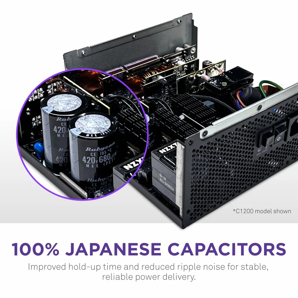 NZXT C850 Gold ATX 3.1 - W pełni modularny, cichy zasilacz do gier PC - 850W - 80 PLUS Gold - Złącze 12 V-2x6 - Tryb zerowego wentylatora - 100% japońskich kondensatorów - Czarny