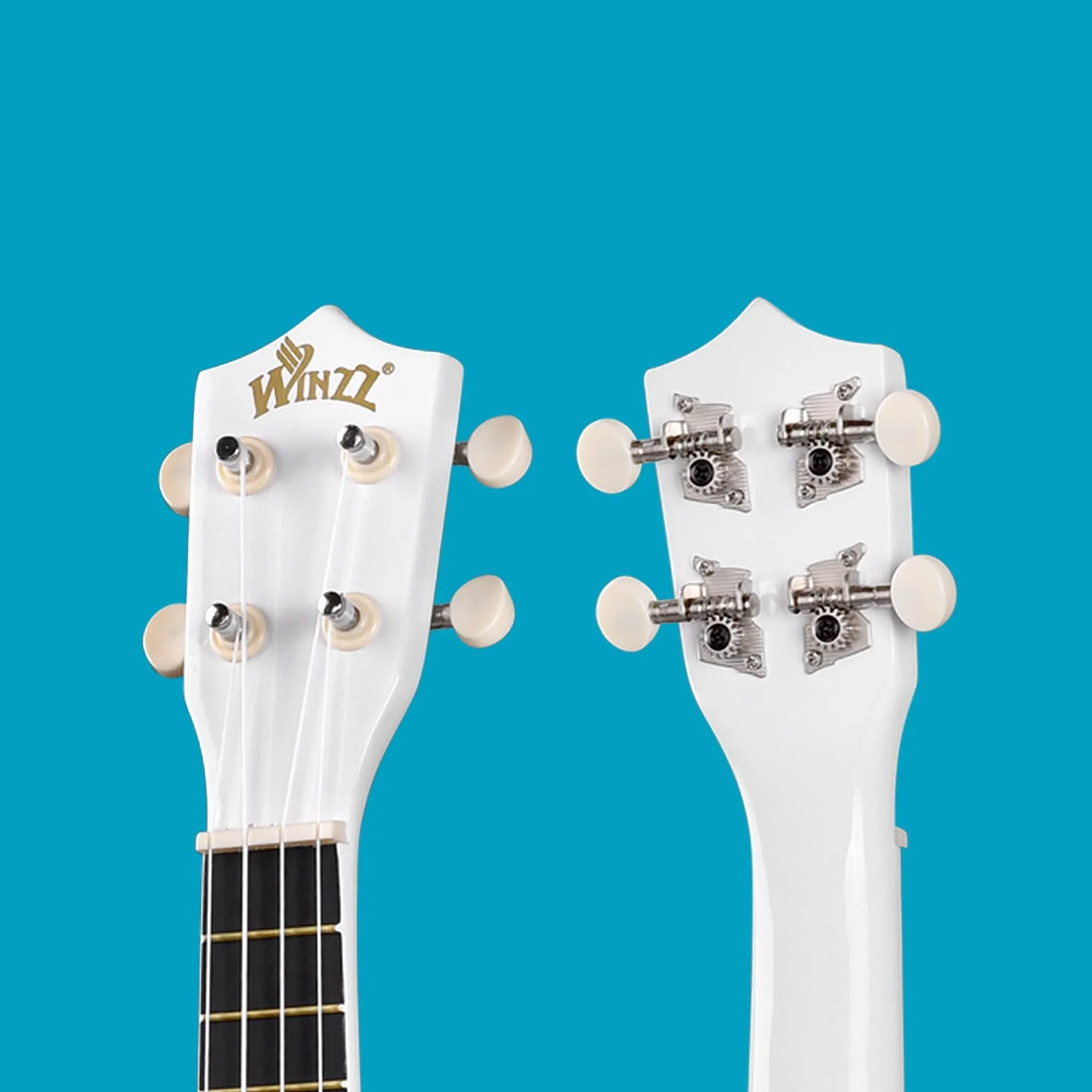 Winzz ukulele sopranowe, zestaw startowy dla początkujących z pokrowcem, urządzeniem do strojenia, dodatkowymi strunami, paskiem, plektronem, naklejkami na próg, arkuszem z chwytami