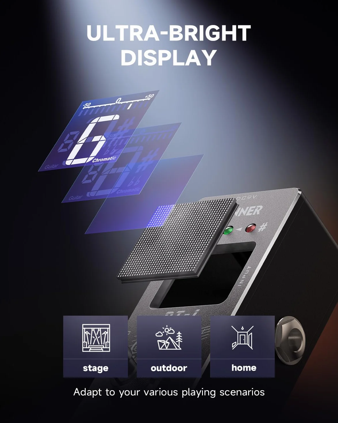 Donner Pedał tunera, DT-1 chromatyczny pedał tunera do gitary ze wskaźnikiem nachylenia, wyświetlacz LCD do gitary elektrycznej i basu True bypass