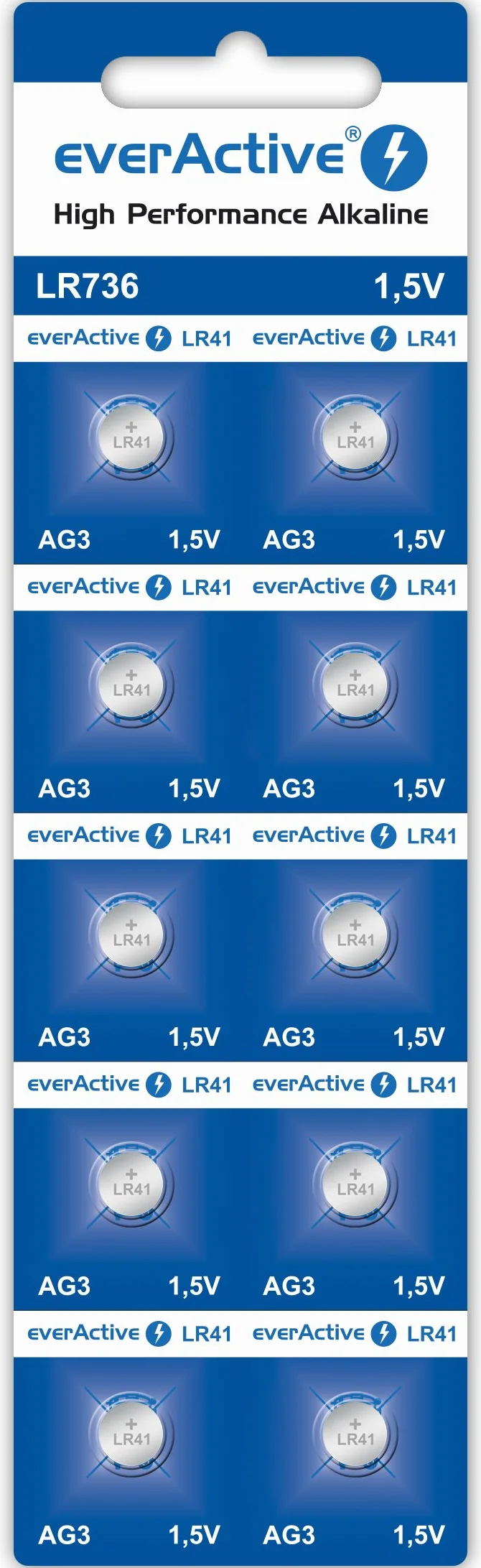 everActive AG3 1,5 V, 10 x baterie alkaliczne, Mini, G3 LR736 LR41, trwałość 5 lat, 10 sztuk – 1 blister, srebrny, EVAG3