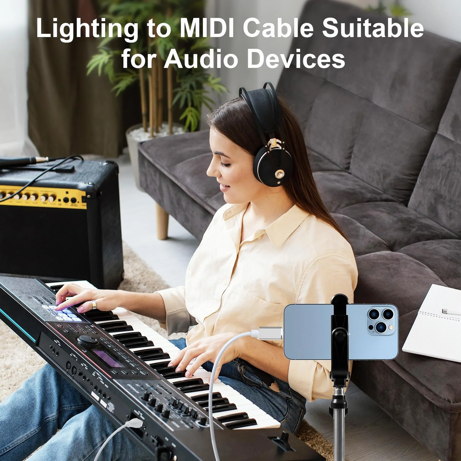 MeloAudio Kabel Lightning na MIDI Kabel USB 2.0 Lightning do Typu B OTG Kabel High Speed Interconnections Konwerter Klawiatura MIDI, Interfejs Audio, Mikrofon USB, 152 cm
