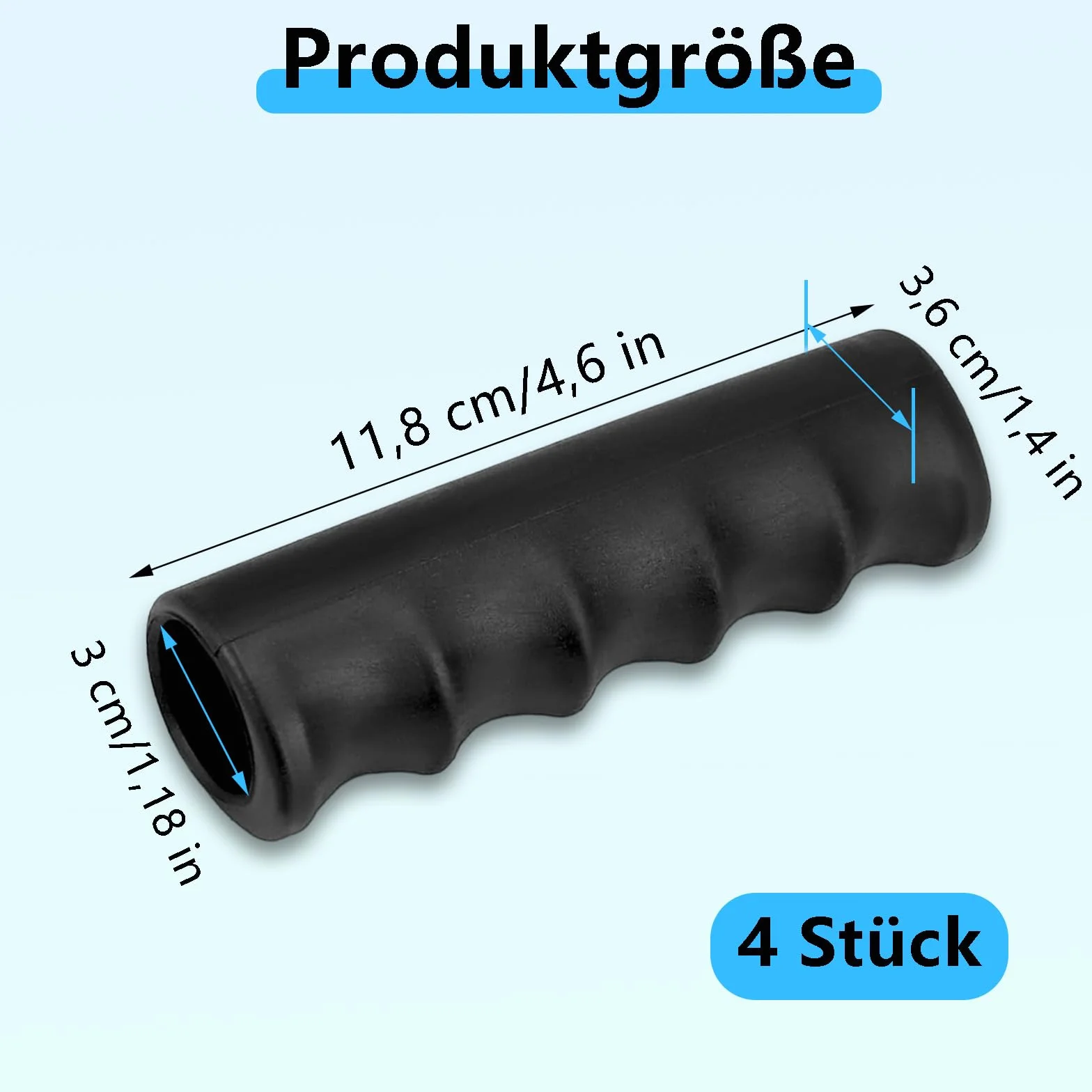 Uchwyty do taczki, czarne, zestaw 4 sztuk, 30 mm, gumowe uchwyty do wózka, zapasowe gumowe uchwyty, antypoślizgowe, do taczki, do roweru, wózka inwalidzkiego (118 x 30 mm)