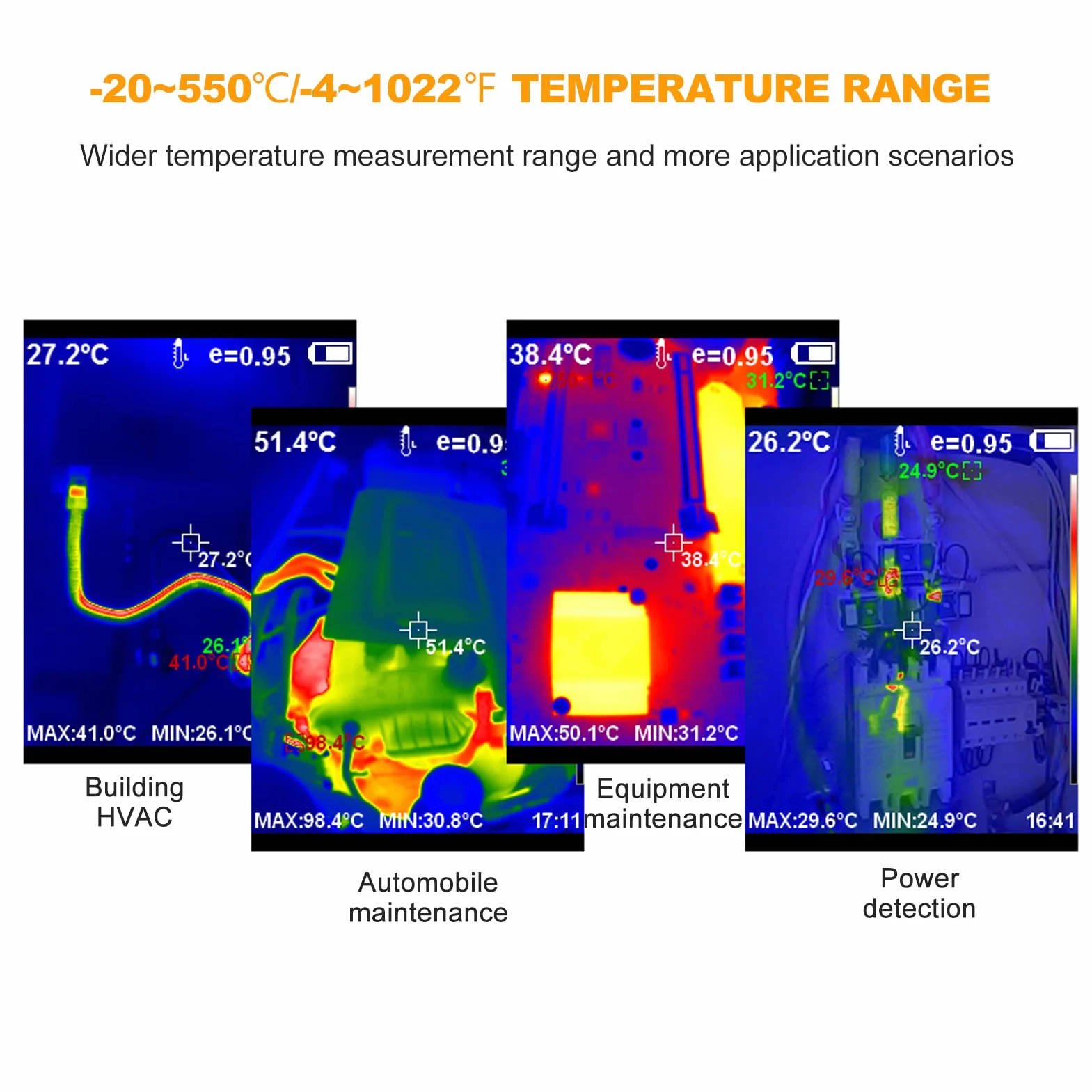 HT-H18+ kamera termowizyjna na podczerwień 2000 mAh Reable Handheld IR Thermal Imager -20 ~ 550℃/-4~550℃ Temperatura 256 x 192 Rozdzielczość z 3,2-calowym ekranem LCD, 5 palet kolorów