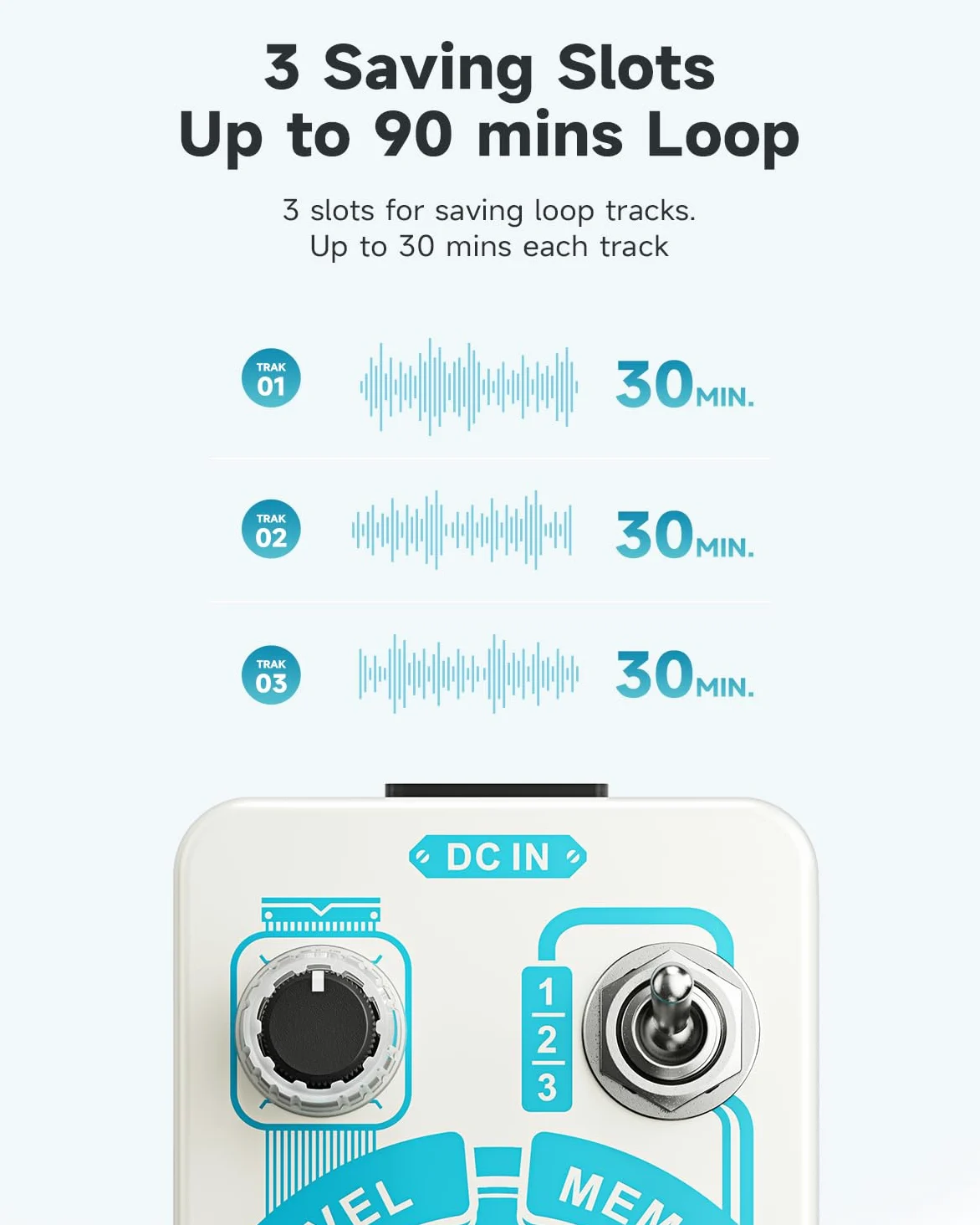 Daj Potrójny pedał pętli, pedał pętli z ekranem, 3 pętle 30 min pętli czasu, stacja pętli Unlimited Overdubs Undo/Redo True Bypass