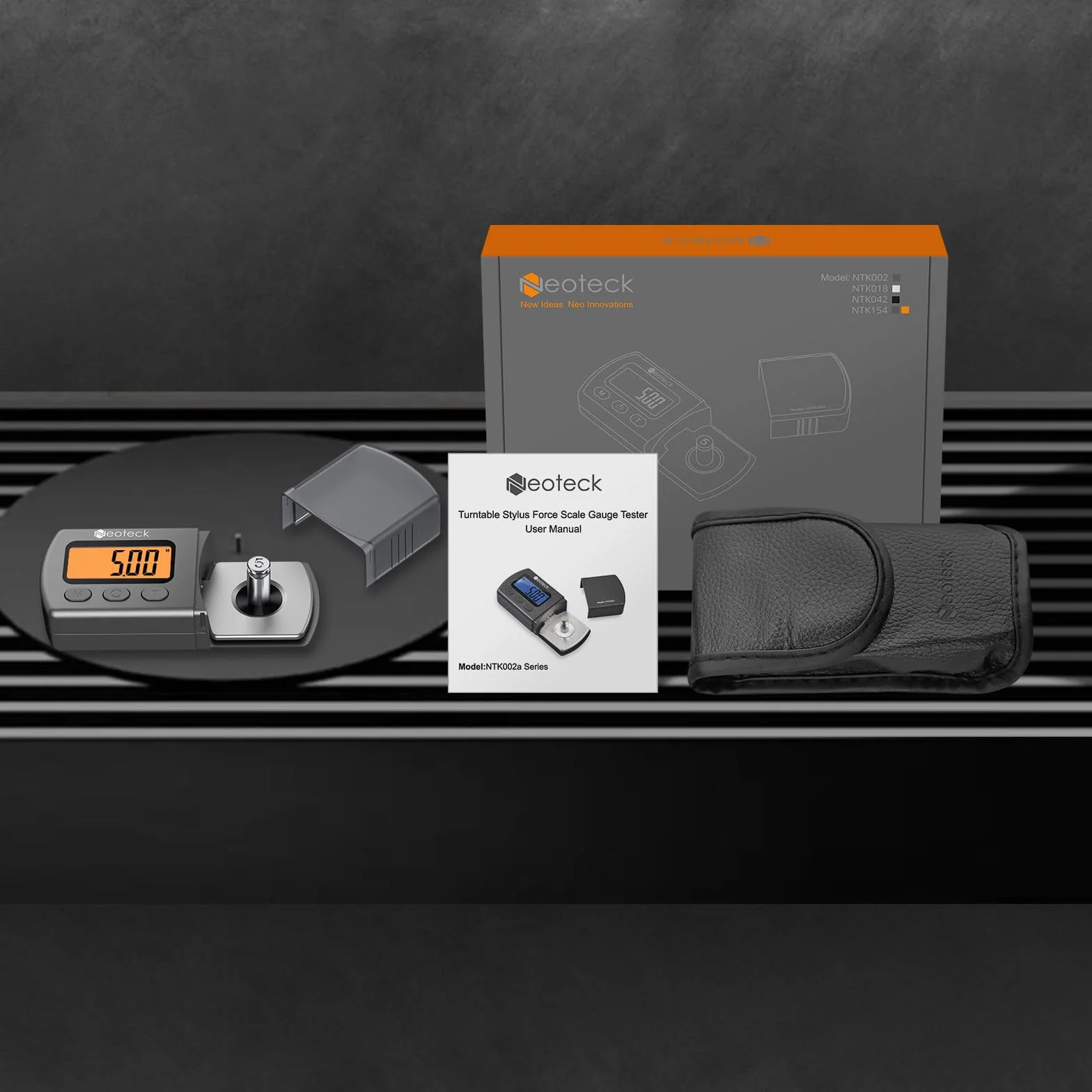 Neoteck Cyfrowy gramofon Stylus Force Scale Gauge 0,01 g/5,00 g z pomarańczowym podświetleniem LCD i kalibracją 5 g, manometr rysika do wkładu gramofonowego - srebrny