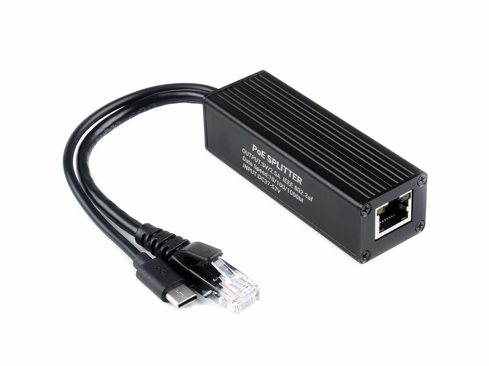Waveshare Industrial Gigabit PoE Splitter with Metal Case protection,5V 2.5A Type-C Out