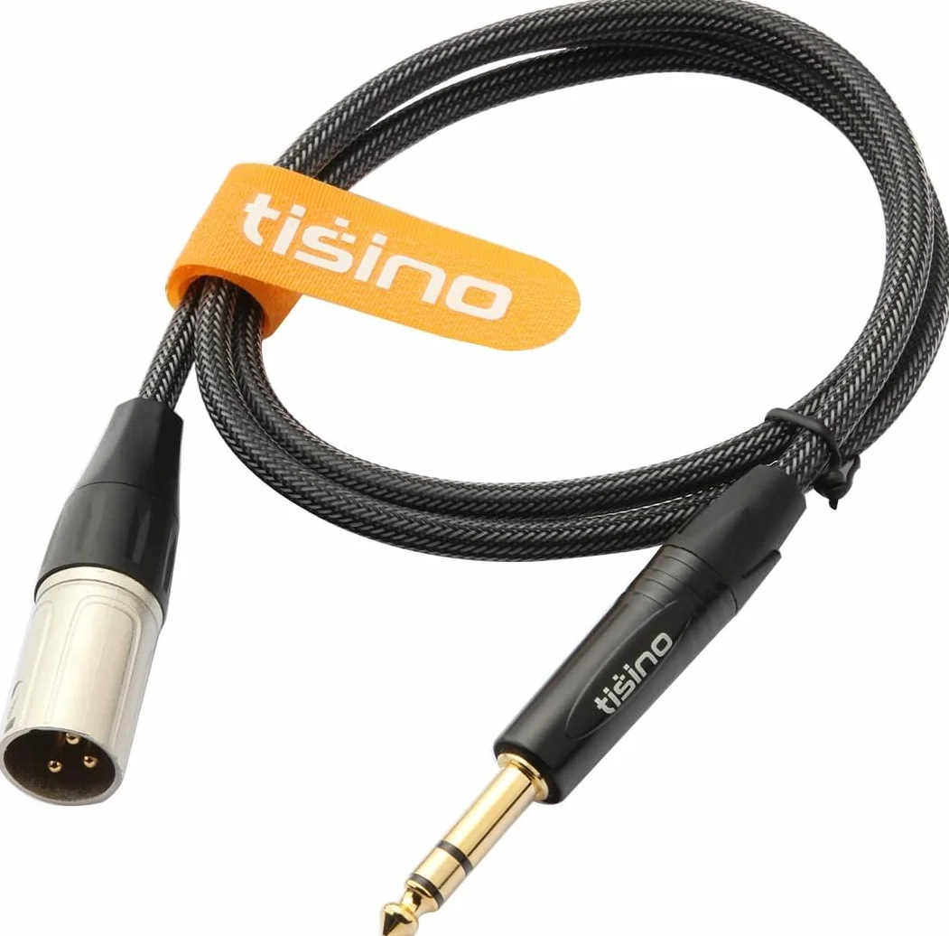 Tisino Kabel 6,35 mm TRS na XLR męski, zbalansowany kabel audio, 20 AWG OFC ekranowany, pozłacane złącza, nylonowy oplot, do miksera, głośnika aktywnego, wzmacniacza i sprzętu audio-3m