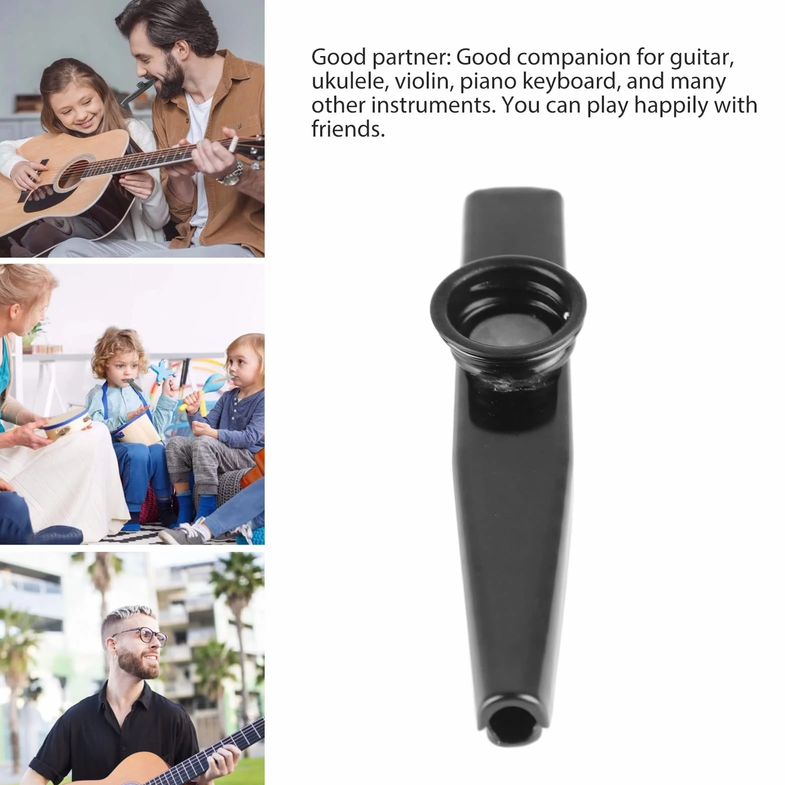 Metalowy Kazoo, Lekki Przenośny Gitarowy Partner Kazoo Flet Instrument Muzyczny (Czarny)