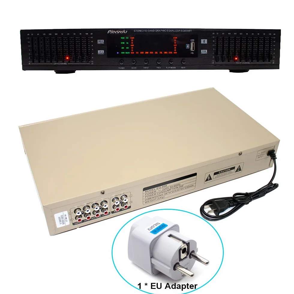 Toplionace 220V HIFI Cyfrowy Korektor Stereo HD EQ898 Wbudowany Przedwzmacniacz USB Bluetooth 10 Segmentowy Czarny