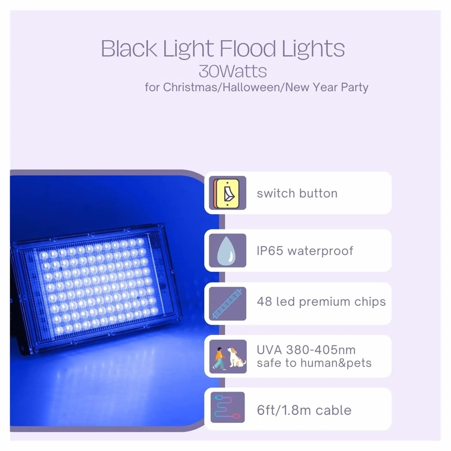 śWiatłO Imprezowe, UV czarne światło 50W IP65 wodoodporna scena Blacklight na Glow Party Dance DJ Disco Bar farba do ciała plakat fluorescencyjny fioletowa lampa Domowe OśWietlenie Dyskotekowe